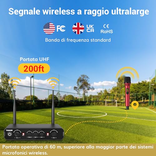 Detalle de TONOR TW350 Microfono Wireless Dinamico – Sistema professionale UHF a 60 m
