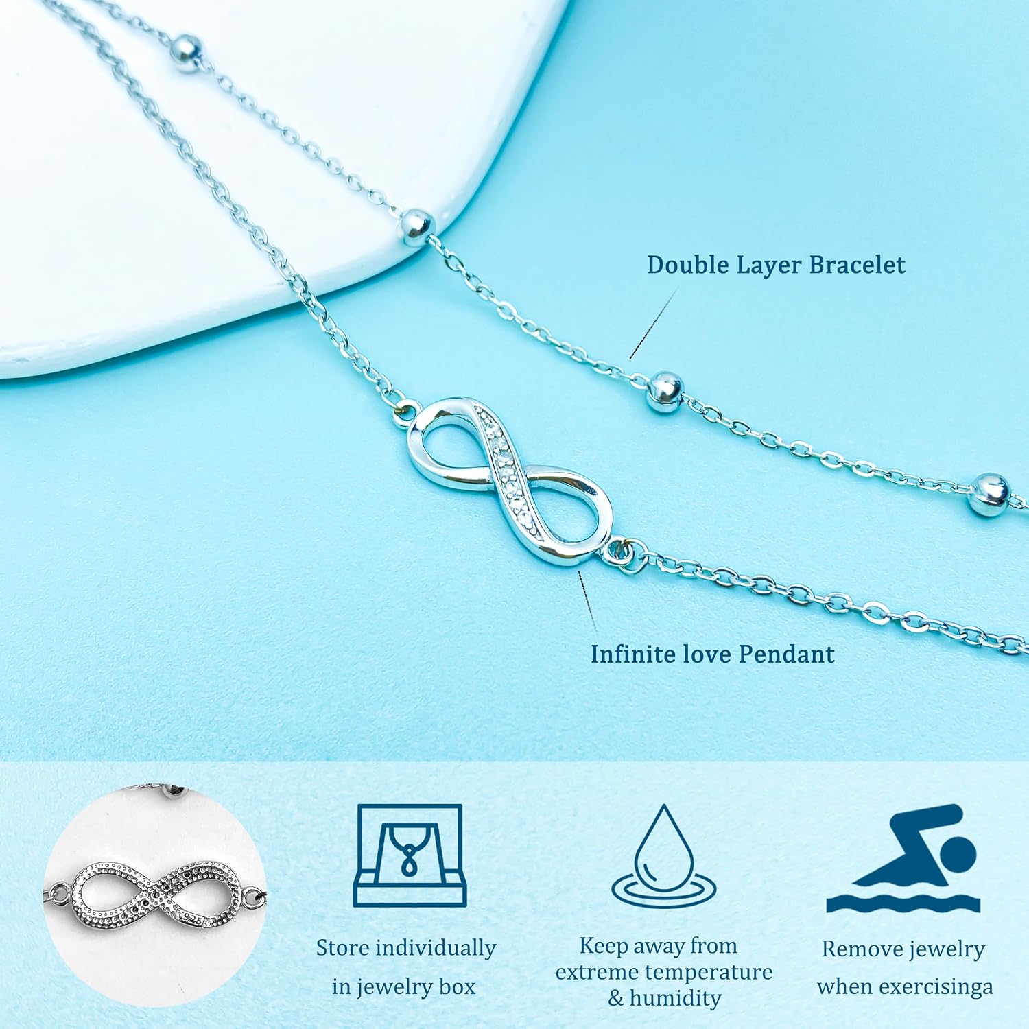 Detalle de J.MUEN Damen-Armband aus 925 Sterling Silber mit Herz- und Unendlichkeits-Symbol