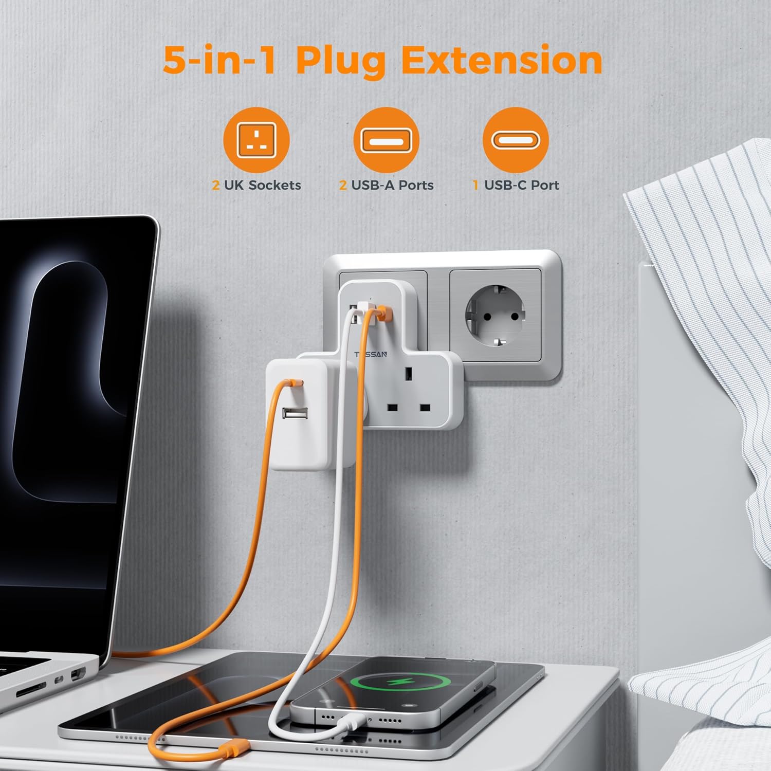 Thumbnail 1 de TESSAN UK to European Travel Adapter 5‑in‑1 🔌
