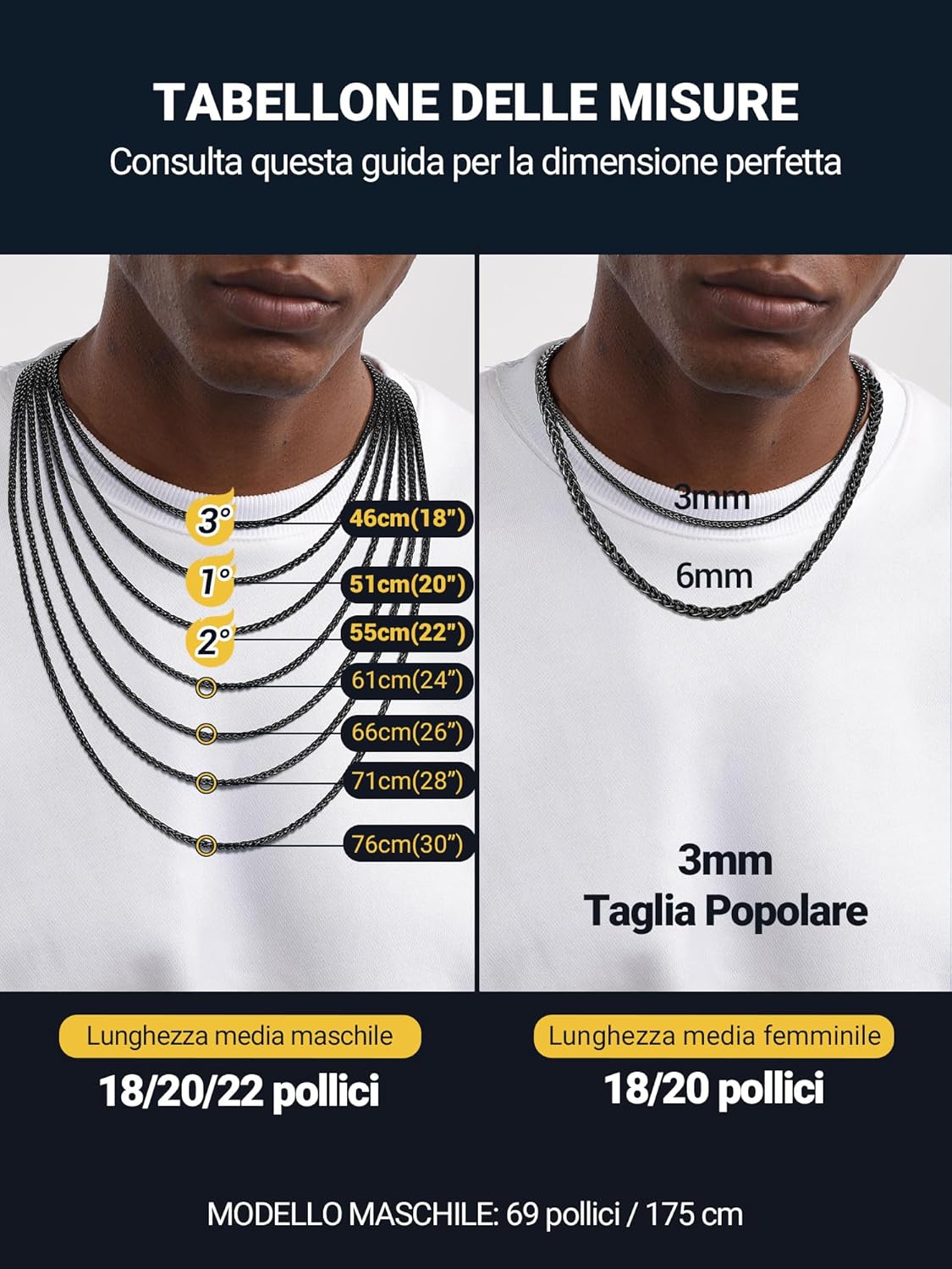 Thumbnail 4 de PROSTEEL Collana 3MM Catenina Uomo in Acciaio: stile hip hop e chic, lunghezze 46–76 cm
