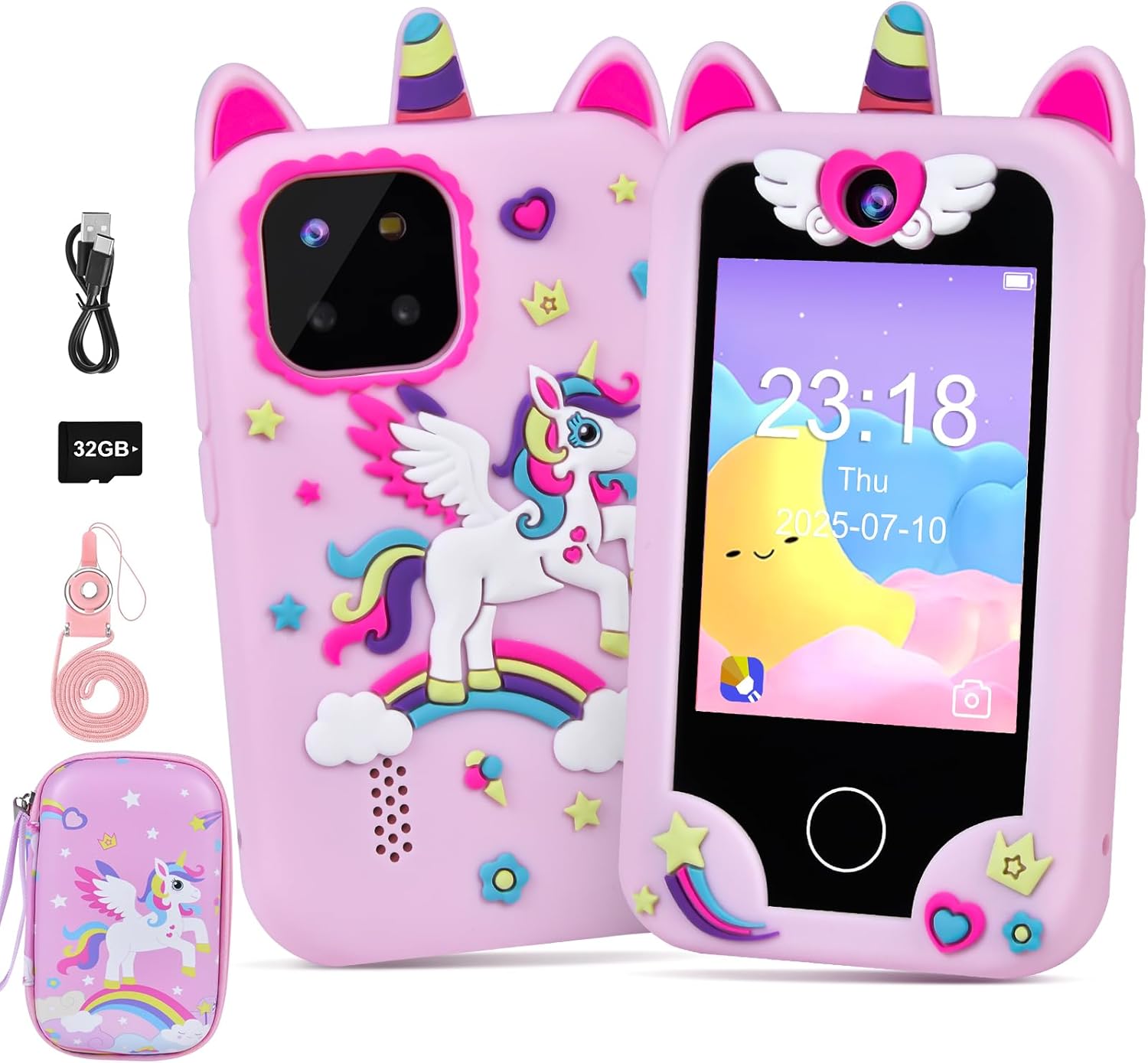 Detalle de Elecoutek Kids Smart Phone for Girls: Unicorn toy phone for 3–10 year olds (Pink)