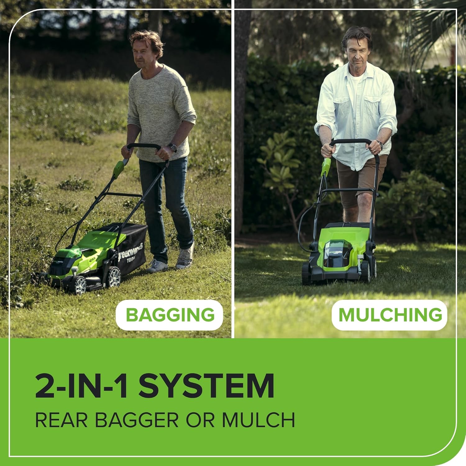 Thumbnail 6 de Greenworks 40V Cordless Lawnmower G40LM35K2X (35cm) for lawns up to 400m² with 2 x 2Ah batteries and 40L bag