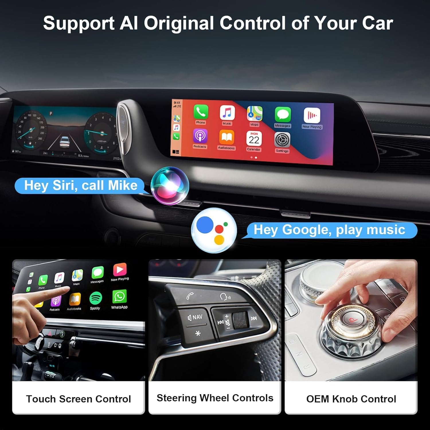 Thumbnail 3 de PWAYTEK Adattatore 2 in 1 Apple CarPlay Wireless 2025: Bluetooth 5.3 e Wi‑Fi 5.8GHz, Plug&Play per auto 2016+