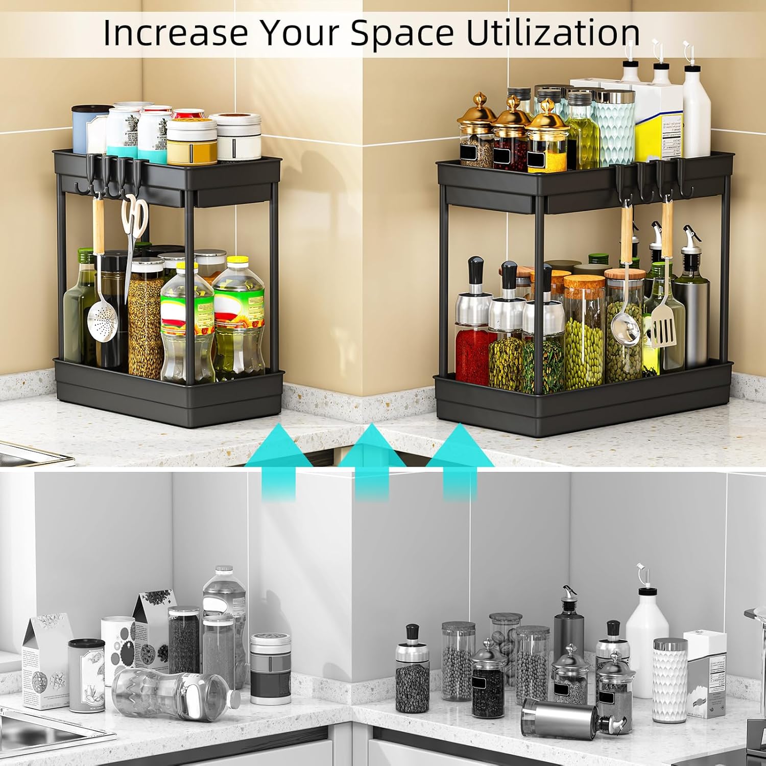 Detalle de TidyTrove 2 Pack Under Sink Storage – 2-Tier Kitchen & Multipurpose Organisation (Black)