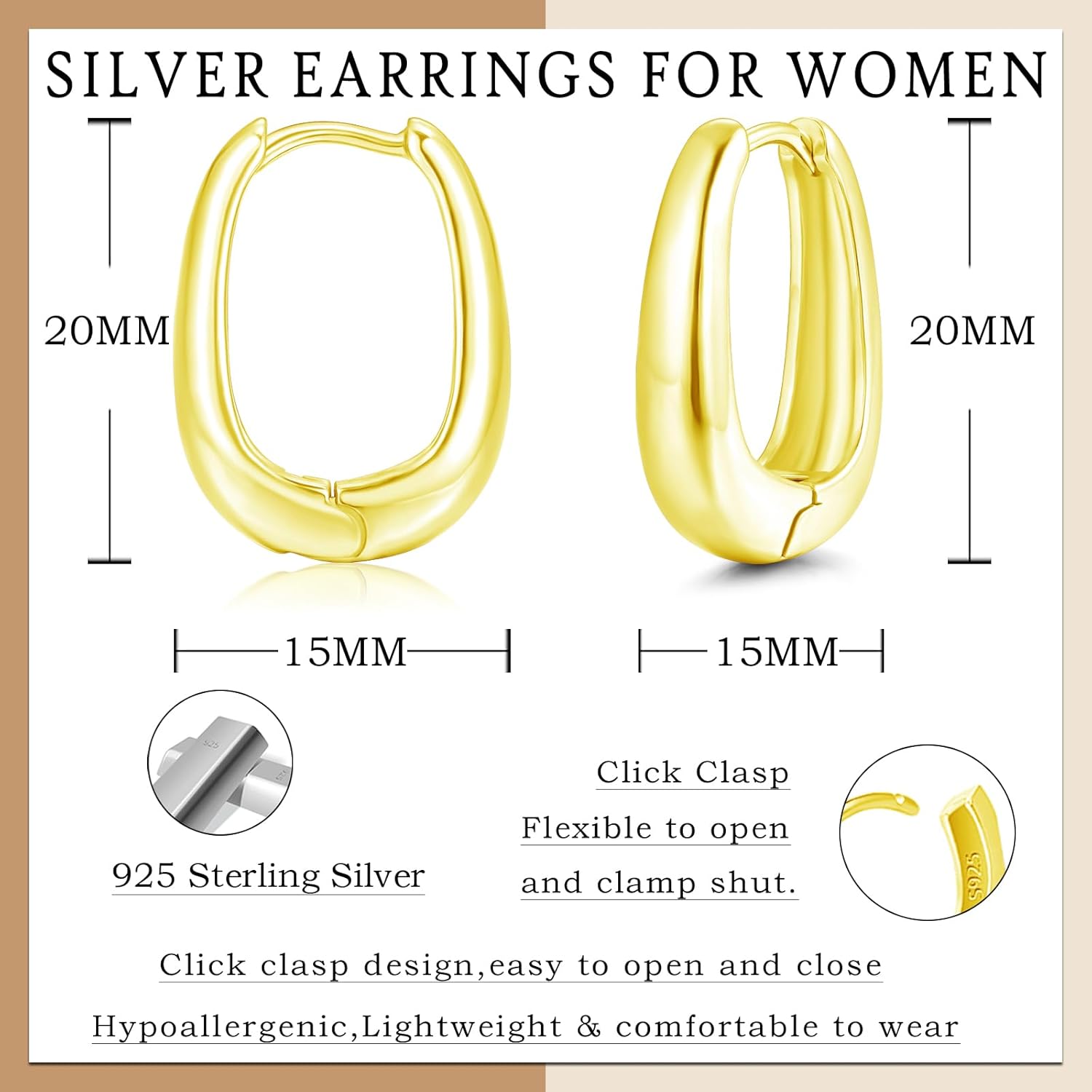 Thumbnail 1 de Loutade 925 Sterling Silver Twisted Hoop Earrings with Zircon – Hypoallergenic Sleeper Huggies