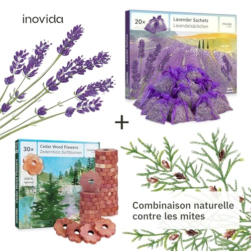 Detalle 1 de Inovida Sachets Parfumés Lavande – 20 sachets de lavande séchée pour armoire, linge et voiture