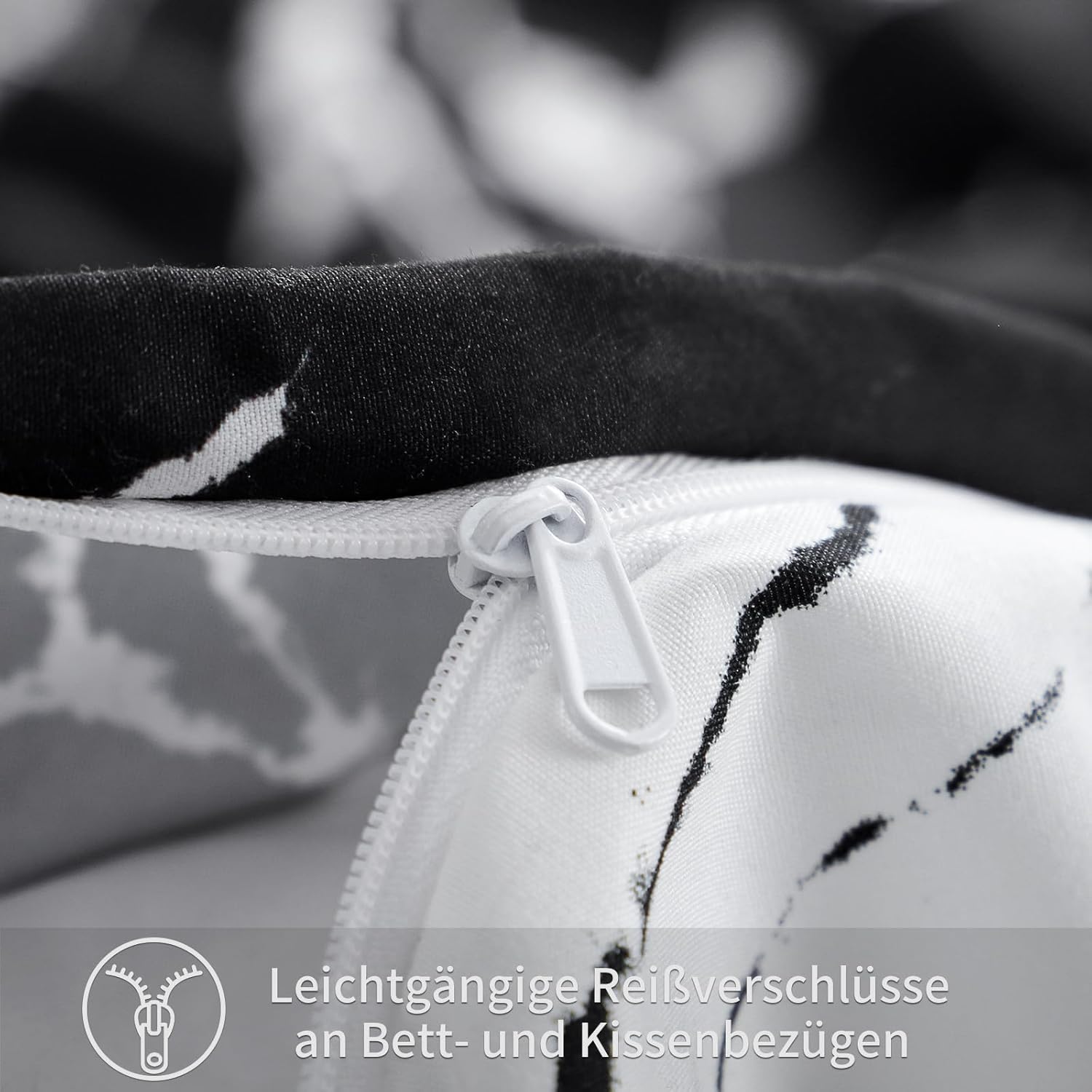 Thumbnail 5 de RUIKASI Bettwäsche 220x240 cm – 3-teiliges Schwarz-Set mit Marmor Muster aus Mikrofaser