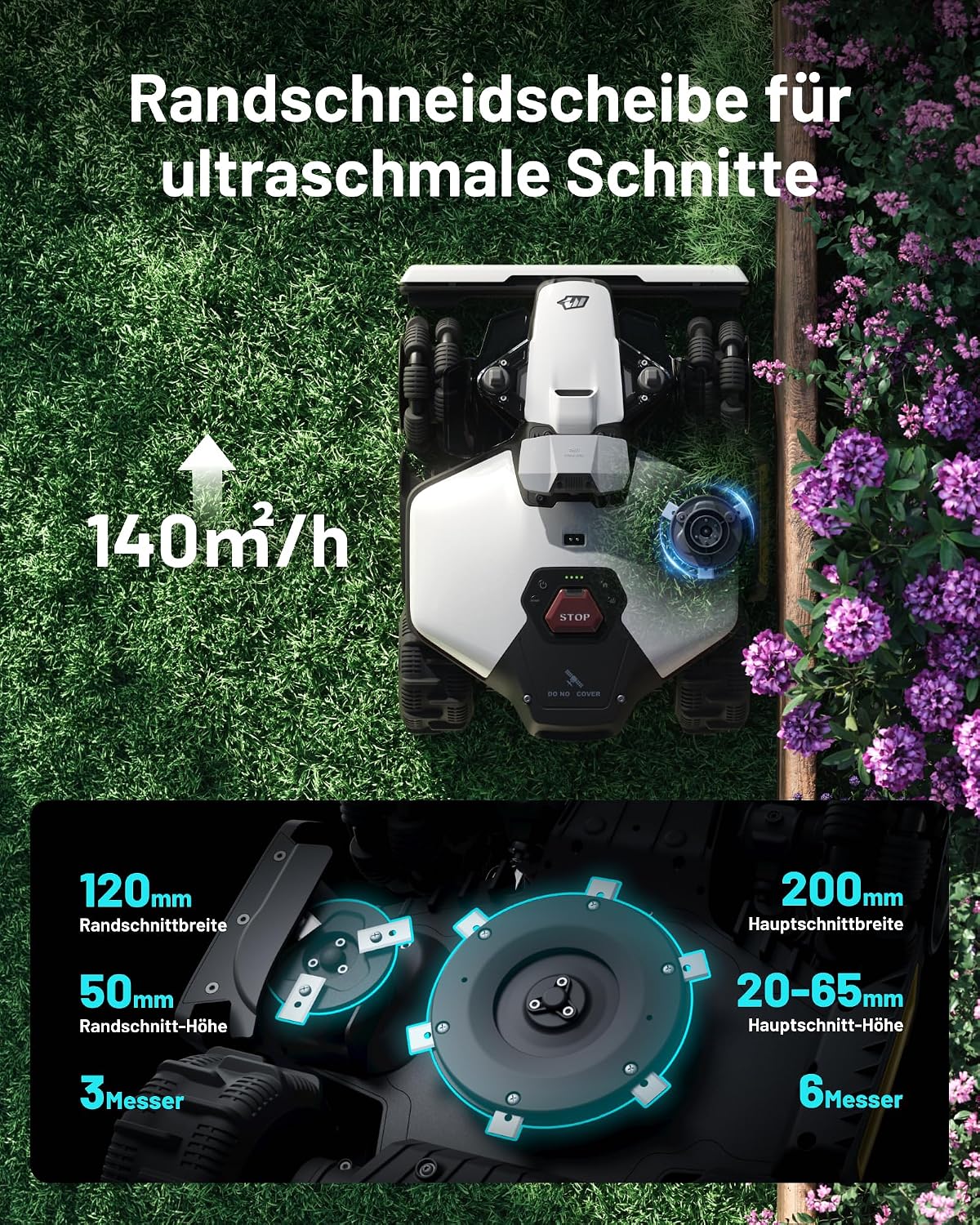 Detalle 2 de MAMMOTION LUBA Mini 2 AWD 1000 Mähroboter ohne Begrenzungskabel mit Tri-Kamera-AI & NetRTK