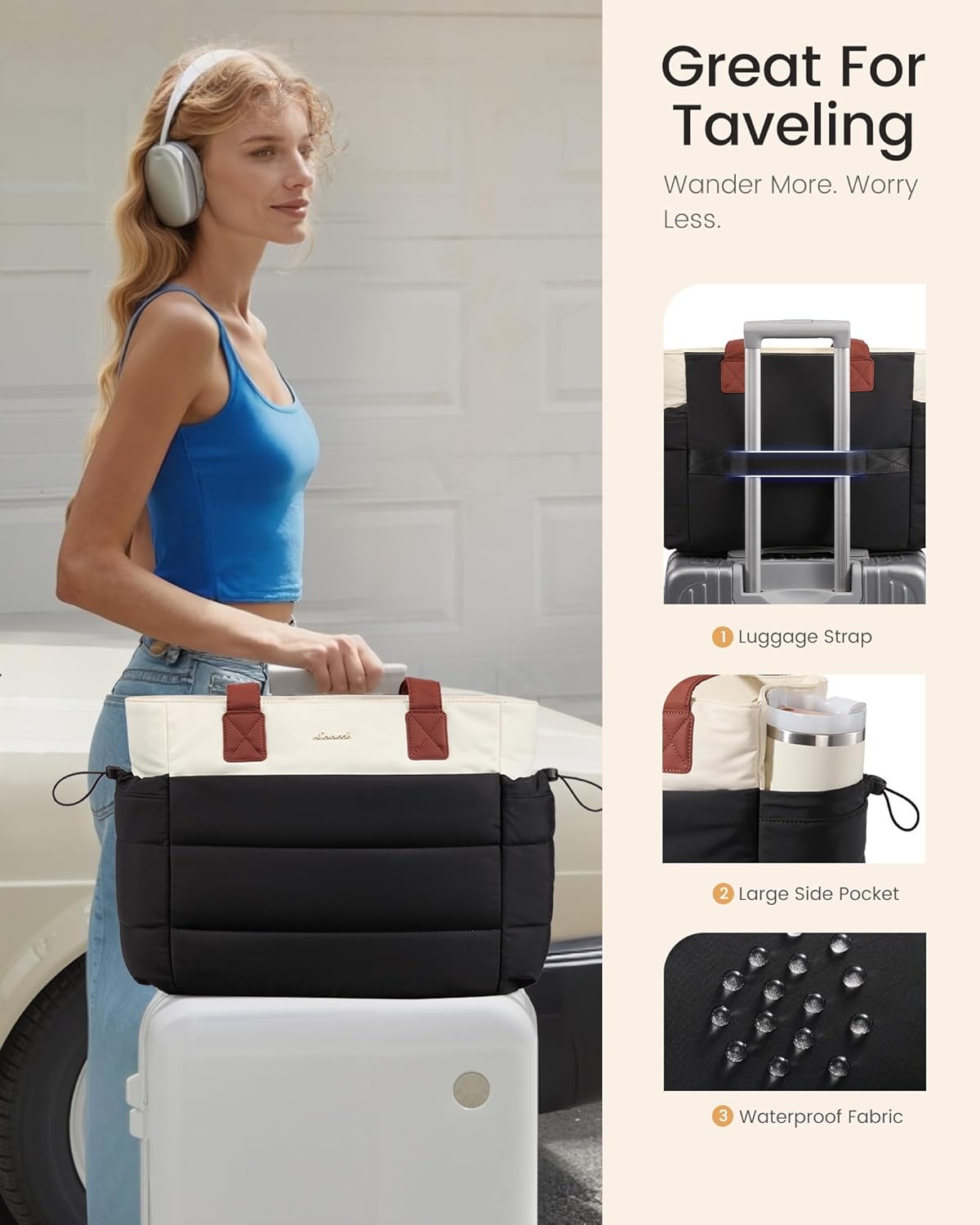 Thumbnail 5 de LOVEVOOK Women's Lightweight Puffer Tote Bag: Spacious 15.6" Laptop Compartment with Multiple Pockets