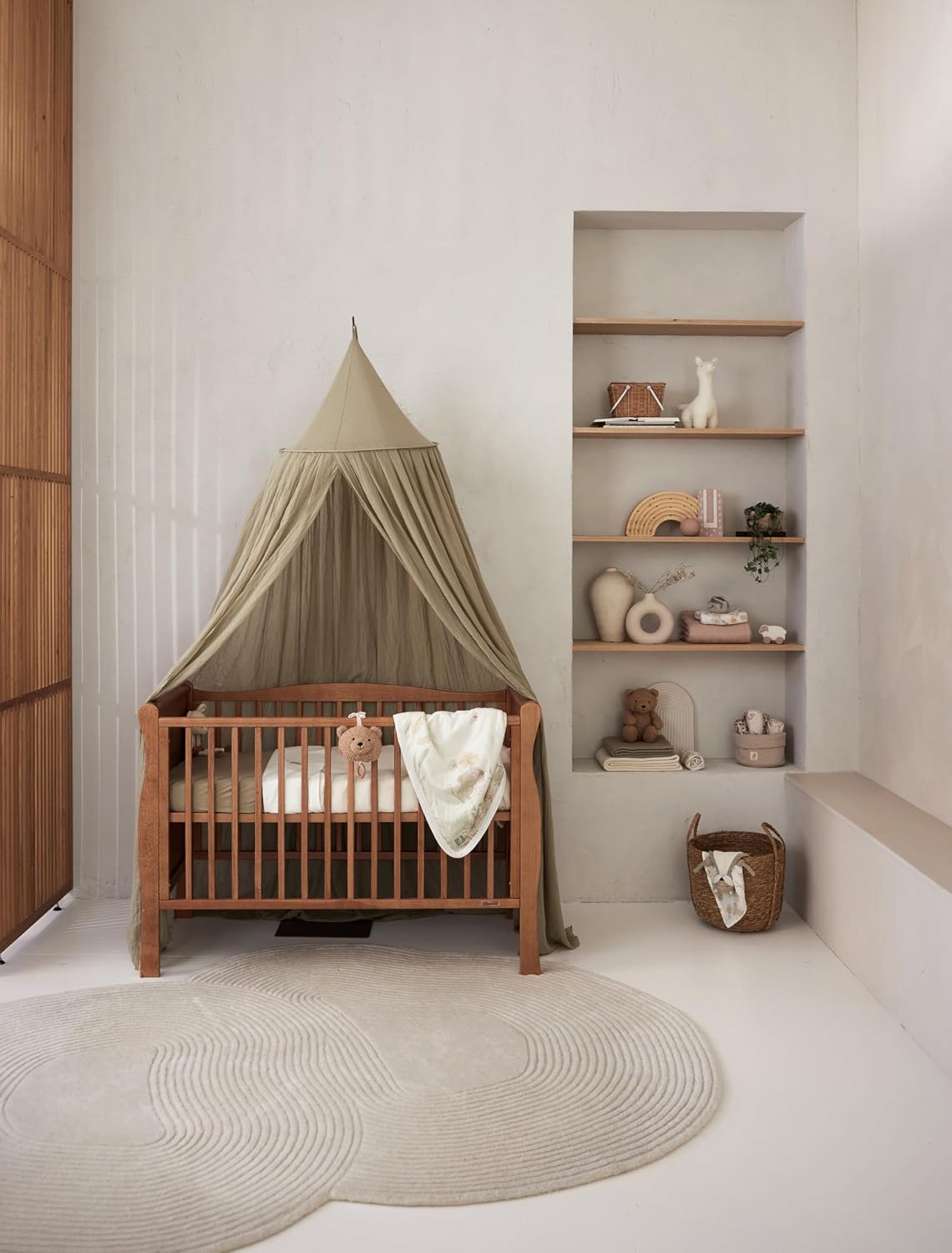 Detalle de Jollein Baldachin Vintage Olive Green (Höhe 245 cm) – Betthimmel für Baby- und Kinderbett im Olivgrün-Look