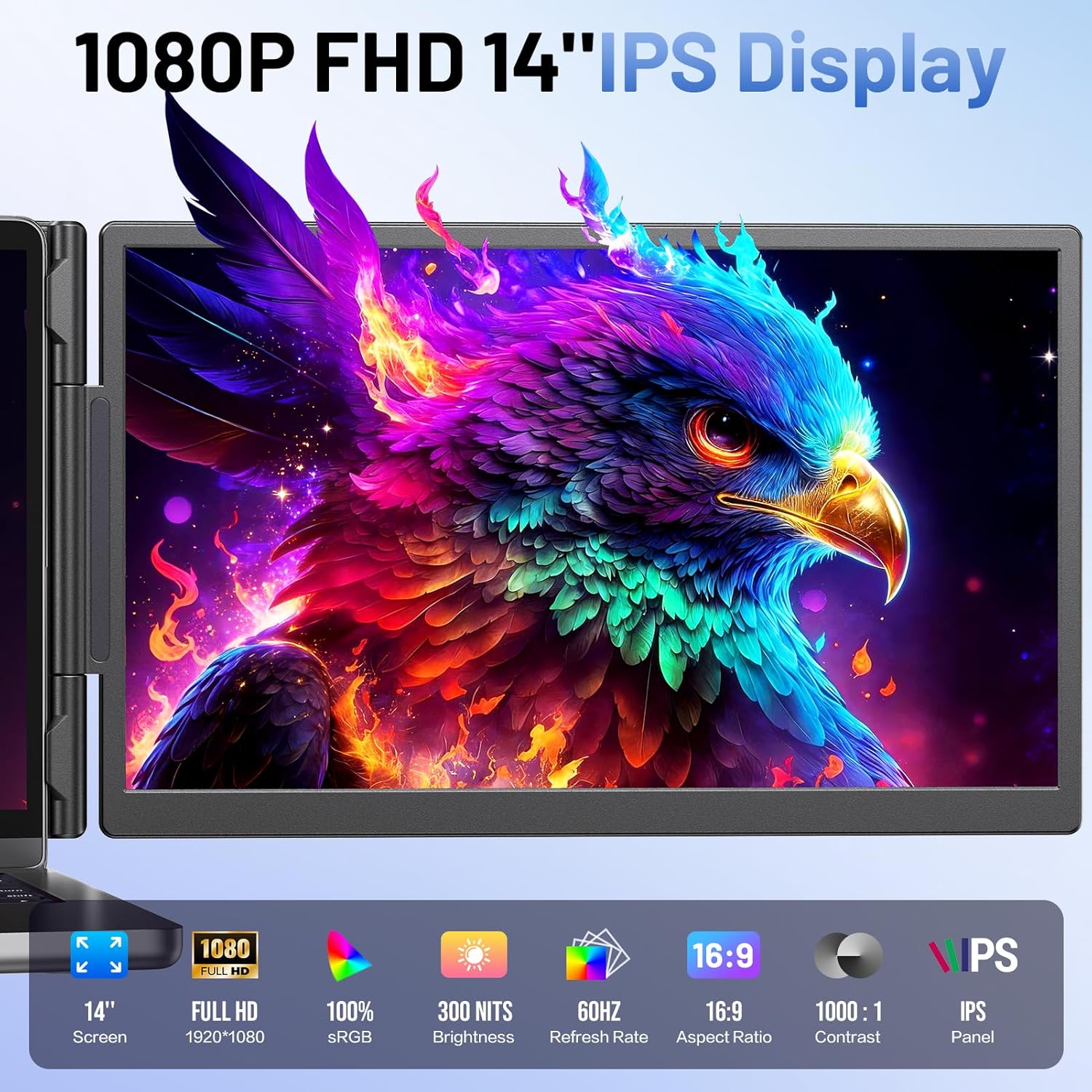 Detalle 2 de Anyking 14” FHD Laptop Screen Extender: Portable Dual Monitor for 13–17.3” Laptops