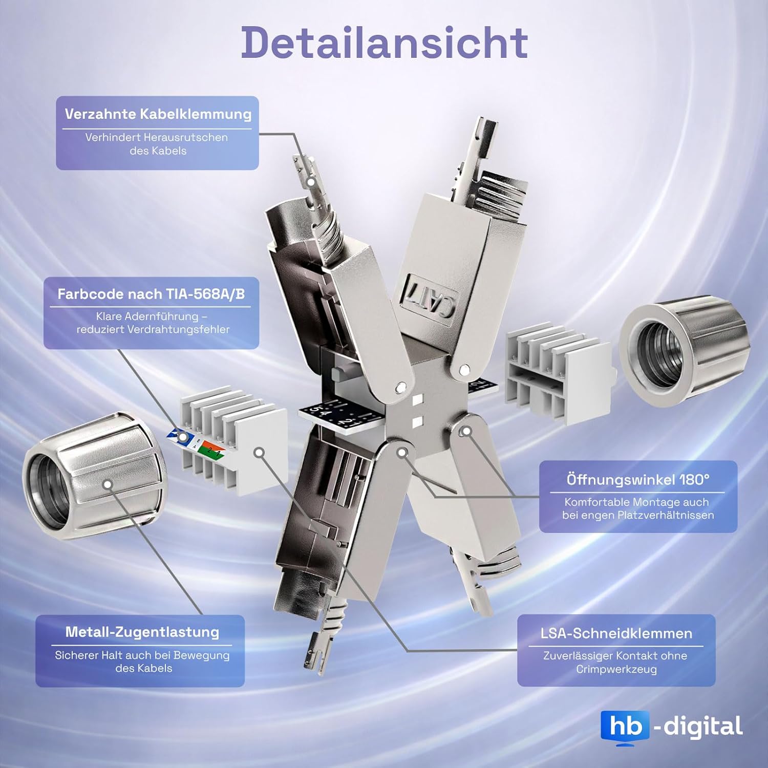 Thumbnail 3 de hb-digital 10x Cat.7 LSA werkzeugloser Netzwerkkabel-Verbinder (CAT 7 STP) für LAN, Verlängerung & Feldkonfektionierung