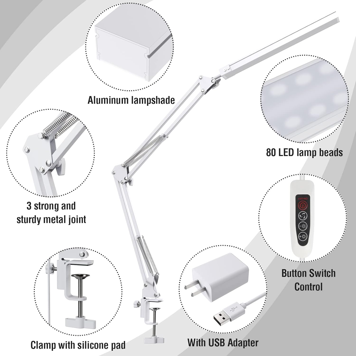 Detalle 2 de SKYLEO LED-Schreibtischlampe mit Clip – leistungsstark, flexibel, augenschutzorientiert