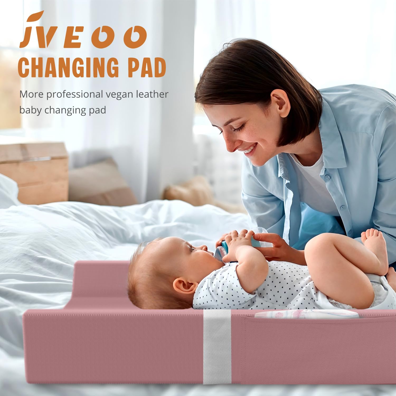 Detalle 2 de JVEOO Vegan Leather Baby Changing Pad, Waterproof, Wipeable, 31.5" x 16
