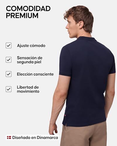 Detalle de DANISH ENDURANCE Polo Hombre Manga Corta en Algodón Orgánico – Azul Marino (1 o 2 Pack) XL