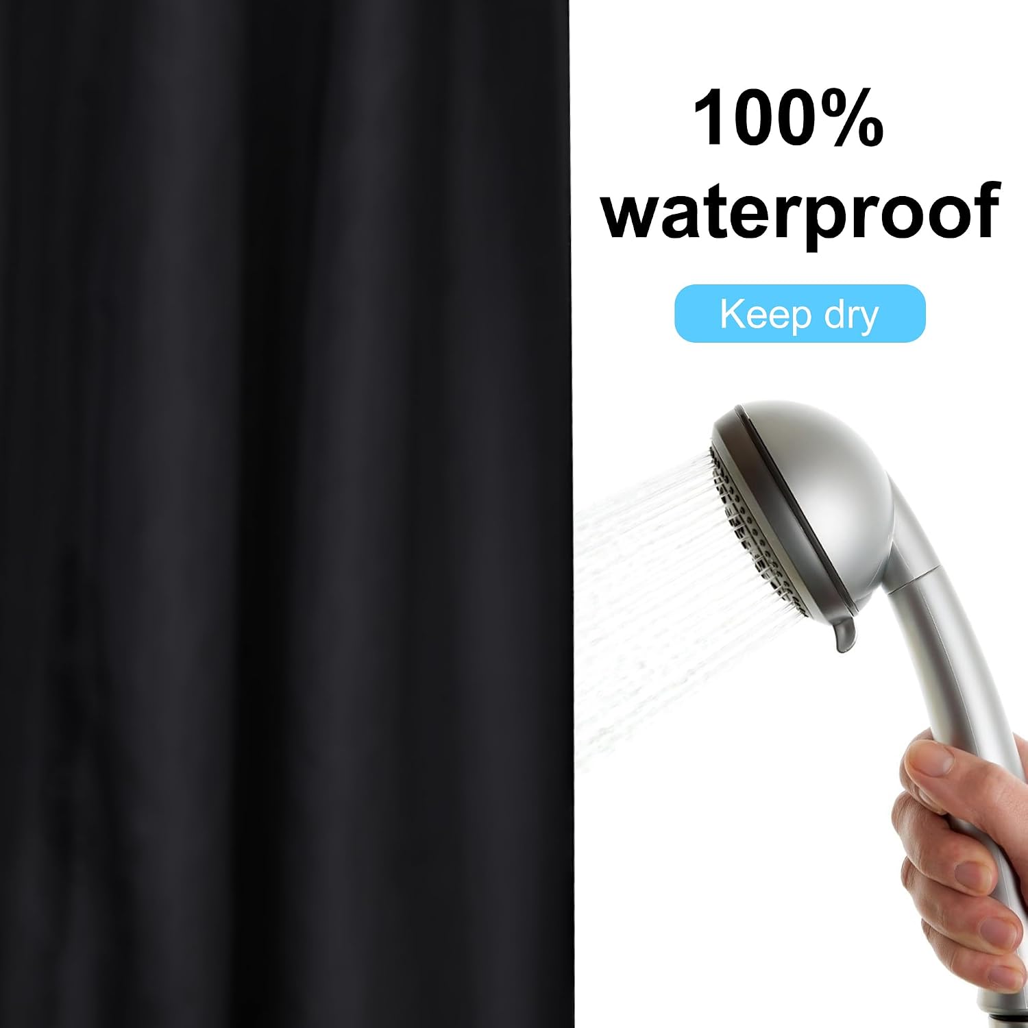 Detalle de DUFU Rideau de douche à séchage rapide en polyester imperméable 180 x 200 cm noir avec 12 crochets