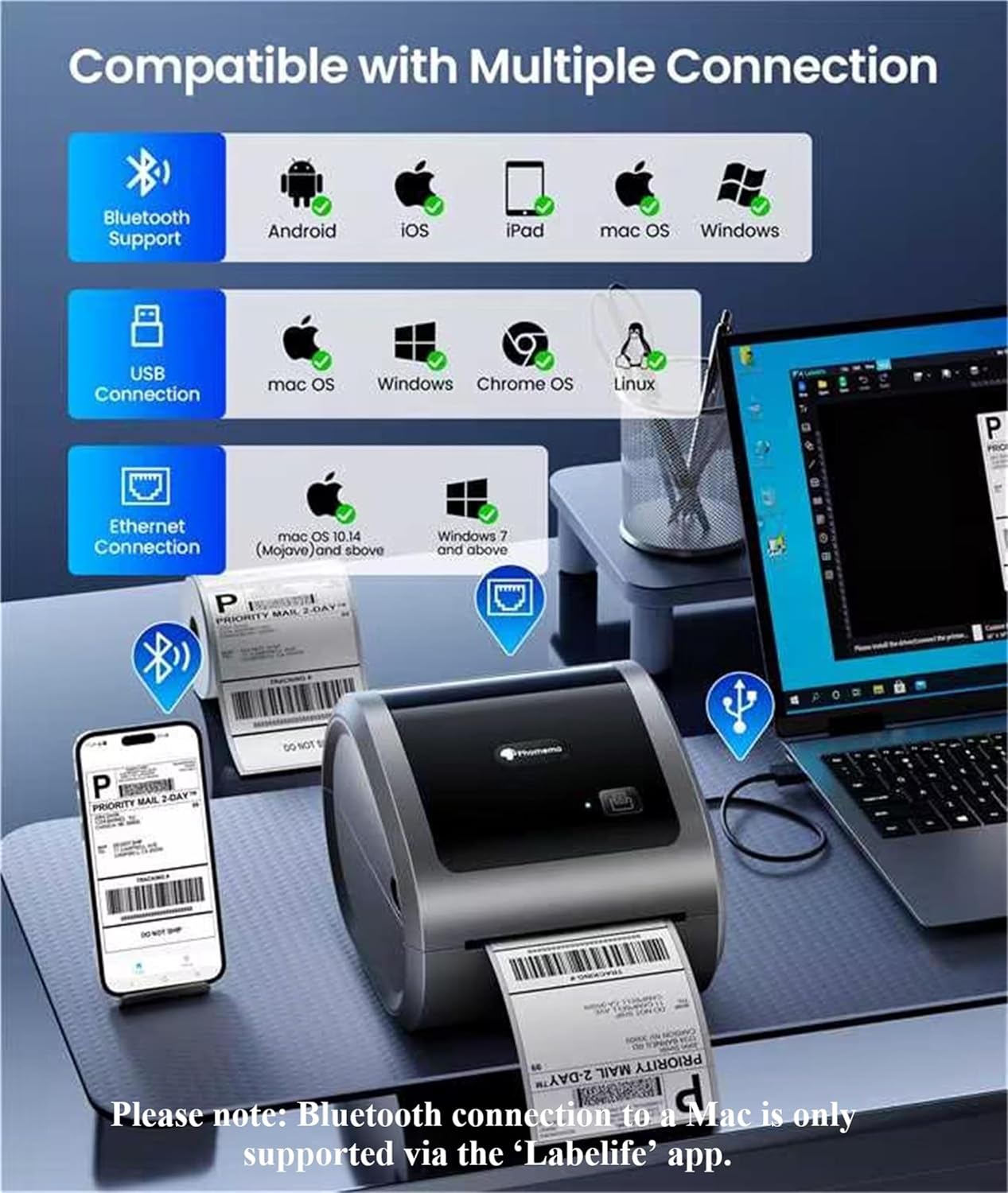 Detalle de Phomemo Ethernet Shipping Label Printer D530pro: A pragmatic, connected solution for business label tasks