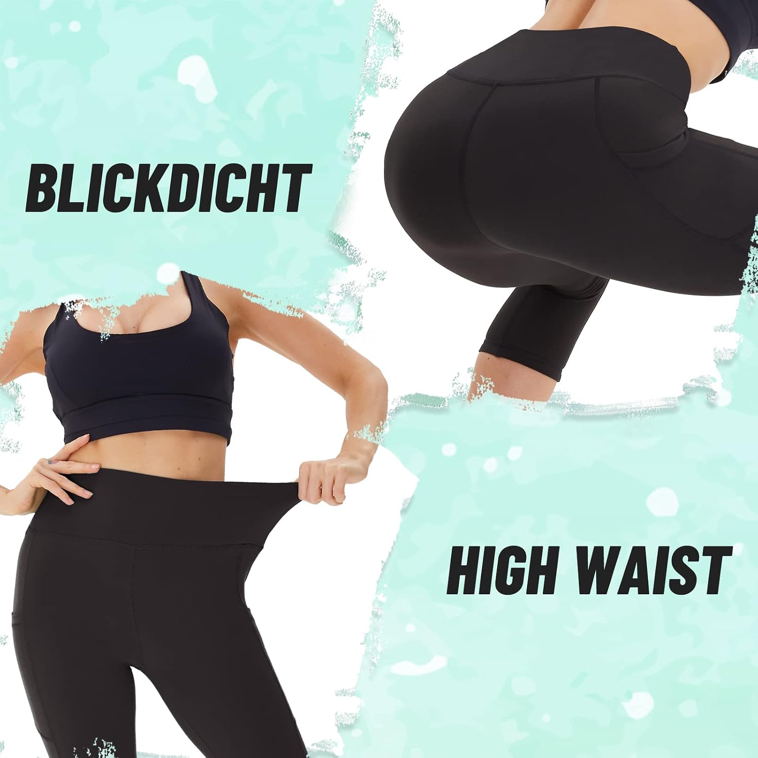 Detalle de AMIYOYO Sport-Leggings Damen mit Tasche, High Waist, blickdicht – 3er Pack