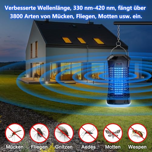 Detalle 2 de Loowoko Mückenlampe 4200V – effektiver, chemiefreier Insektenvernichter für Innen & Überdachte Außenbereiche