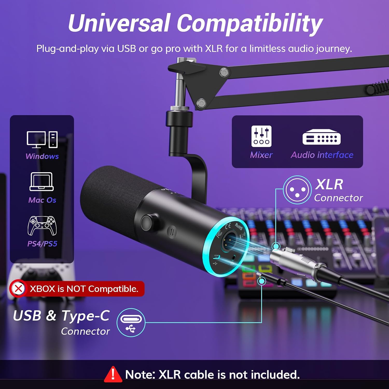 Thumbnail 6 de TONOR Dynamic Gaming Microphone XLR/USB Mic with AI Noise Cancellation