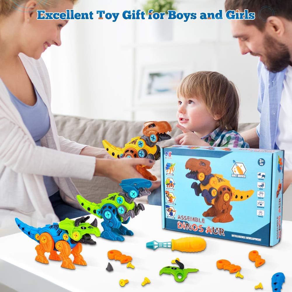 Detalle 1 de Lekebaby Dinosaurier Montage-Spielzeug (4er-Set) mit Werkzeugen – DIY Jurassic Dino für Jungen & Mädchen ab 3 Jahren