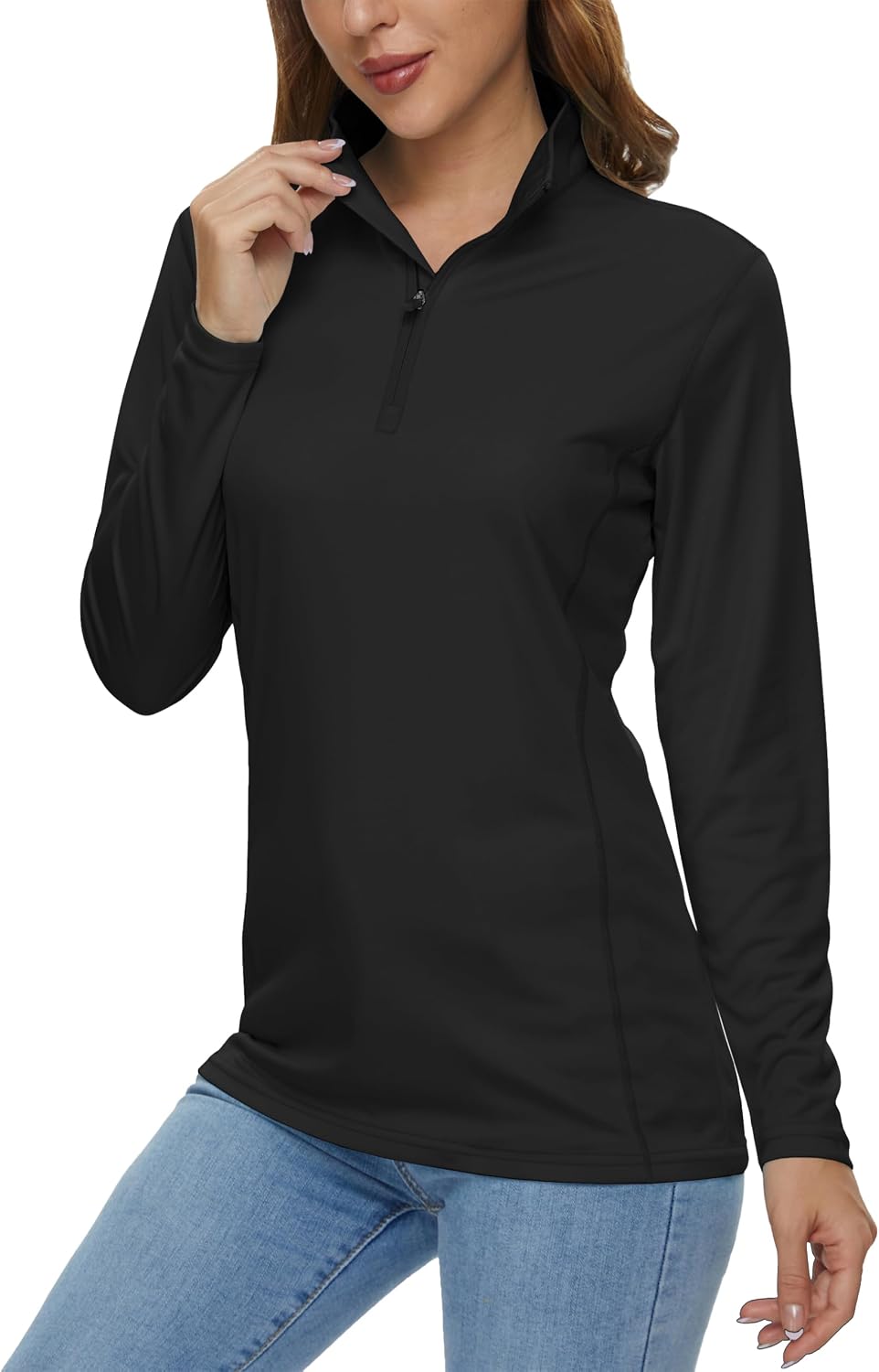 Detalle de MAGCOMSEN Women's UPF 50+ Quarter-Zip Long-Sleeve Golf Shirt