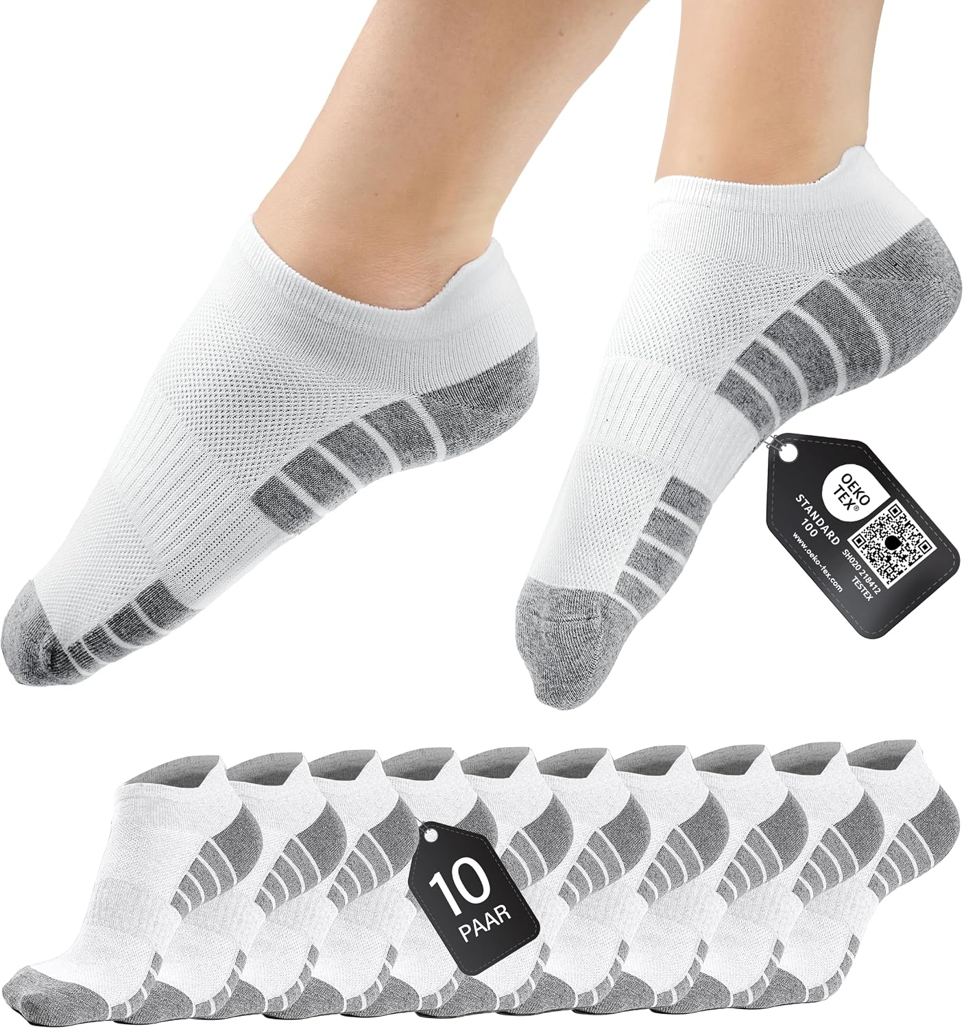 Detalle de HELDENWERK Sneaker-Socken Unisex 10 Paar – Atmungsaktive Short-Sportsocken aus Baumwolle, Anti-Blasen & Rutschfest
