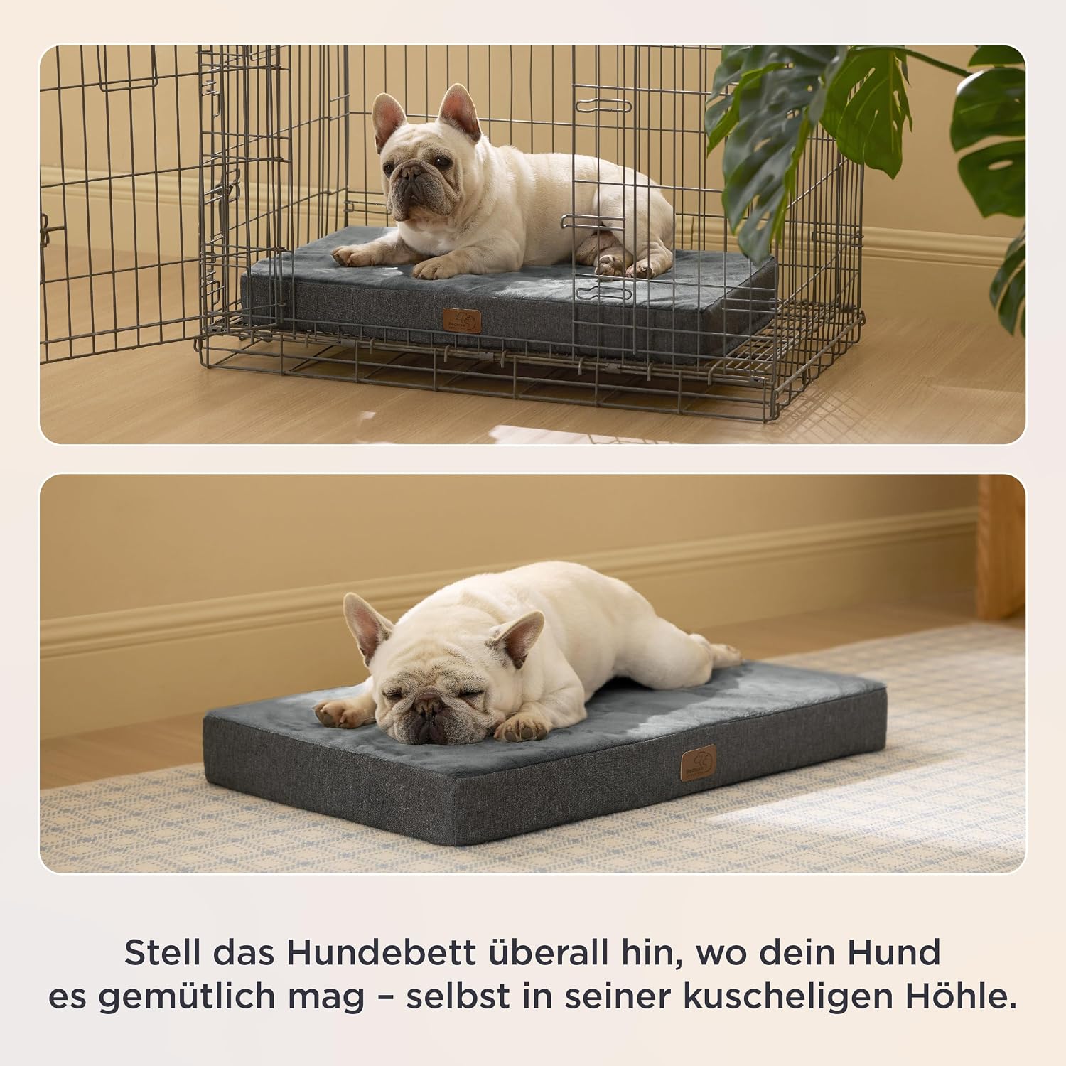 Detalle de BEDSURE orthopädisches Hundekissen für kleine Hunde (61 × 41 × 8 cm) – waschbares Hundebett mit 2-in-1 Memoryschaum, dunkelgrau