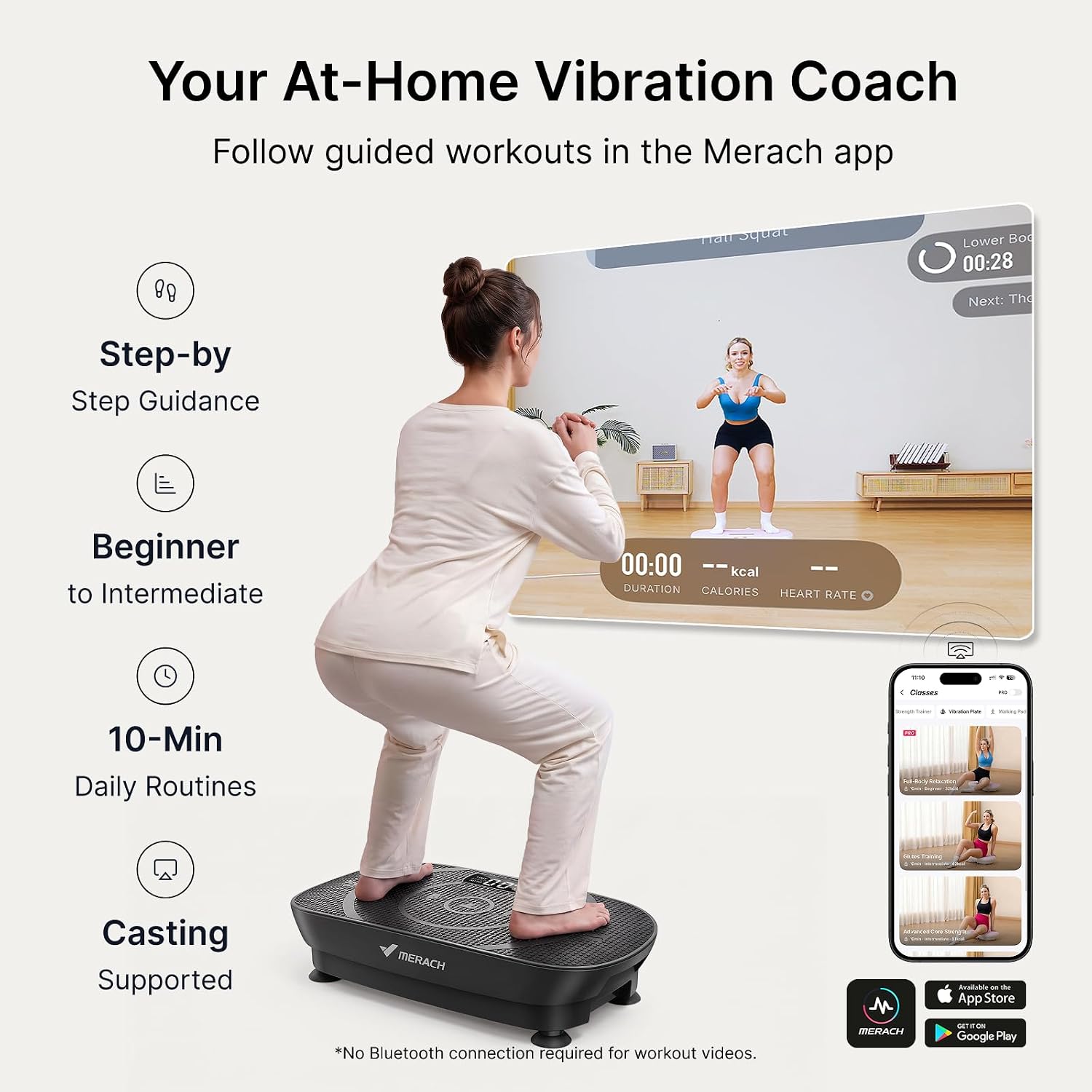 Thumbnail 3 de MERACH CV30 Pro Curved Vibration Plate, 10 Levels, Bluetooth and LED Display
