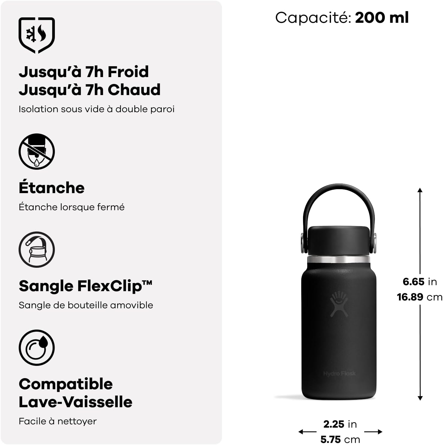 Detalle de Hydro Flask Micro Hydro 200 ml – Mini-flasque isolée et étanche avec sangle à clip