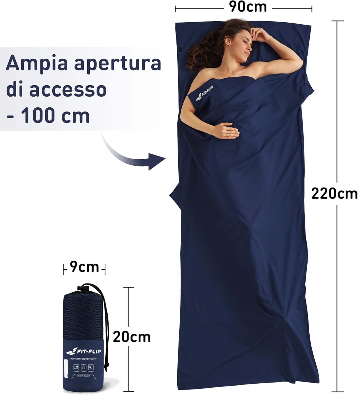 Detalle de Fit-Flip Sacco Lenzuolo da Viaggio: ultraleggero, compatto e versatile per il sonno in viaggio