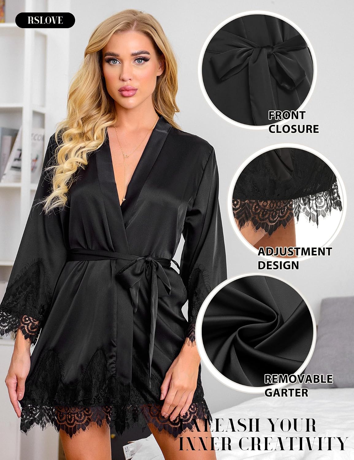 Thumbnail 2 de RSLOVE peignoir kimono dentelle satin