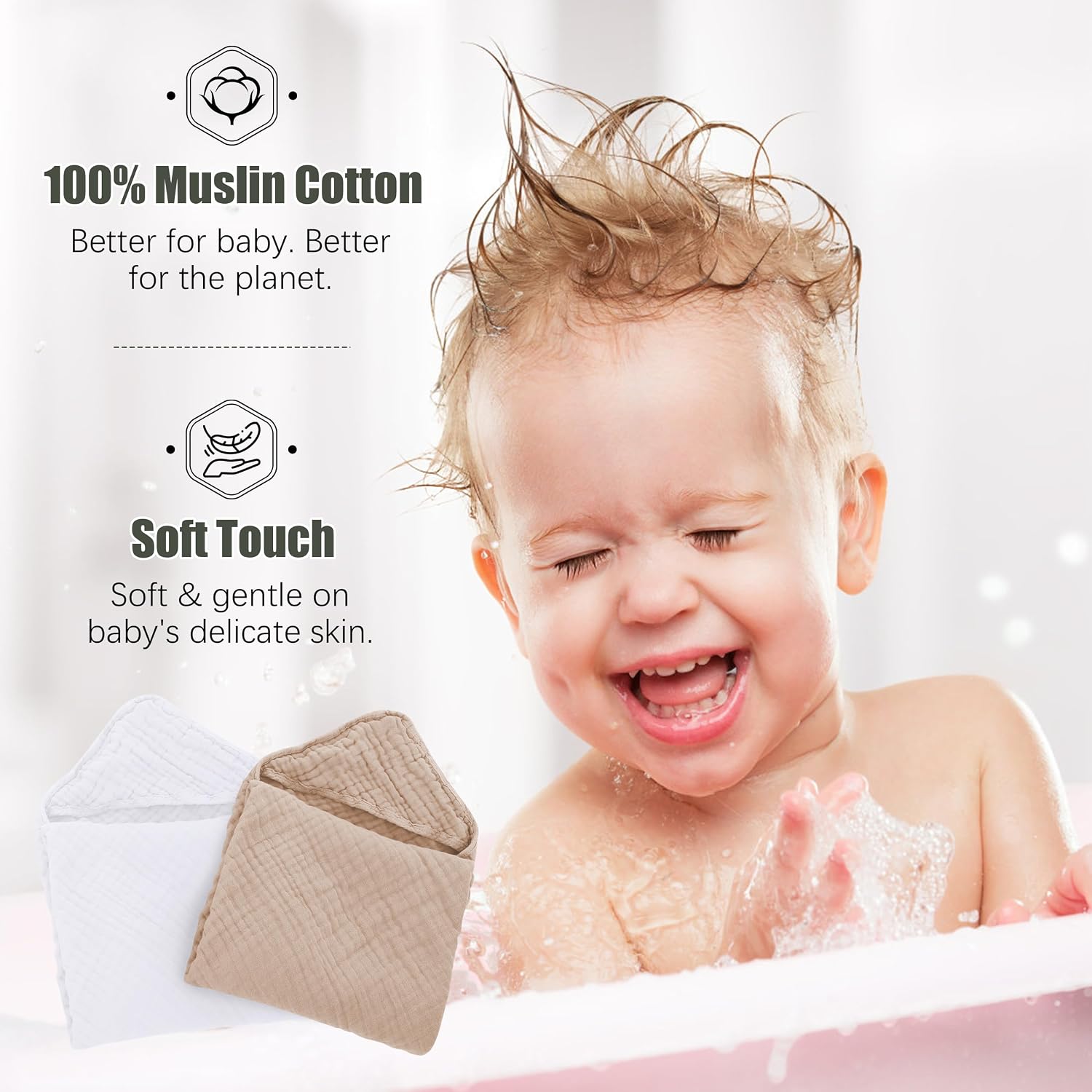 Detalle de Spotted Play Hooded Baby Towels, 32 x 32 Inches