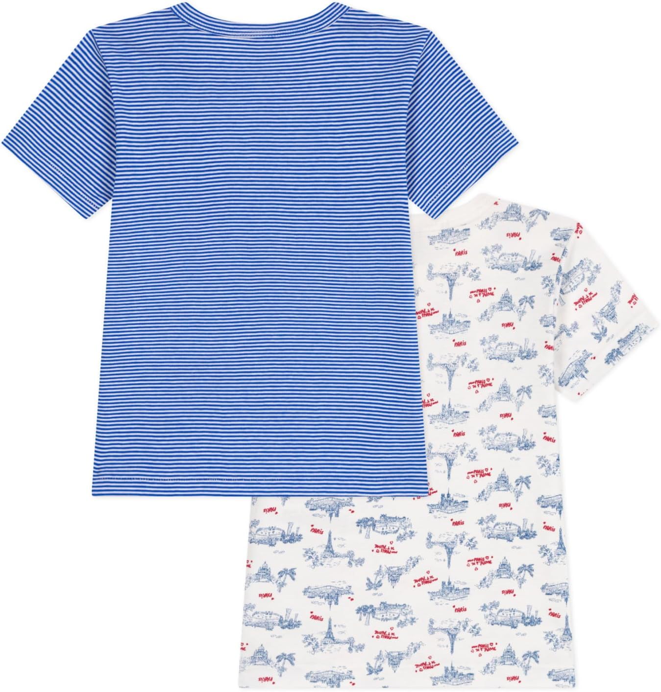 Detalle 2 de Petit Bateau lot de 2 t-shirts manches courtes garçon : marinière bleue et imprimé Paris