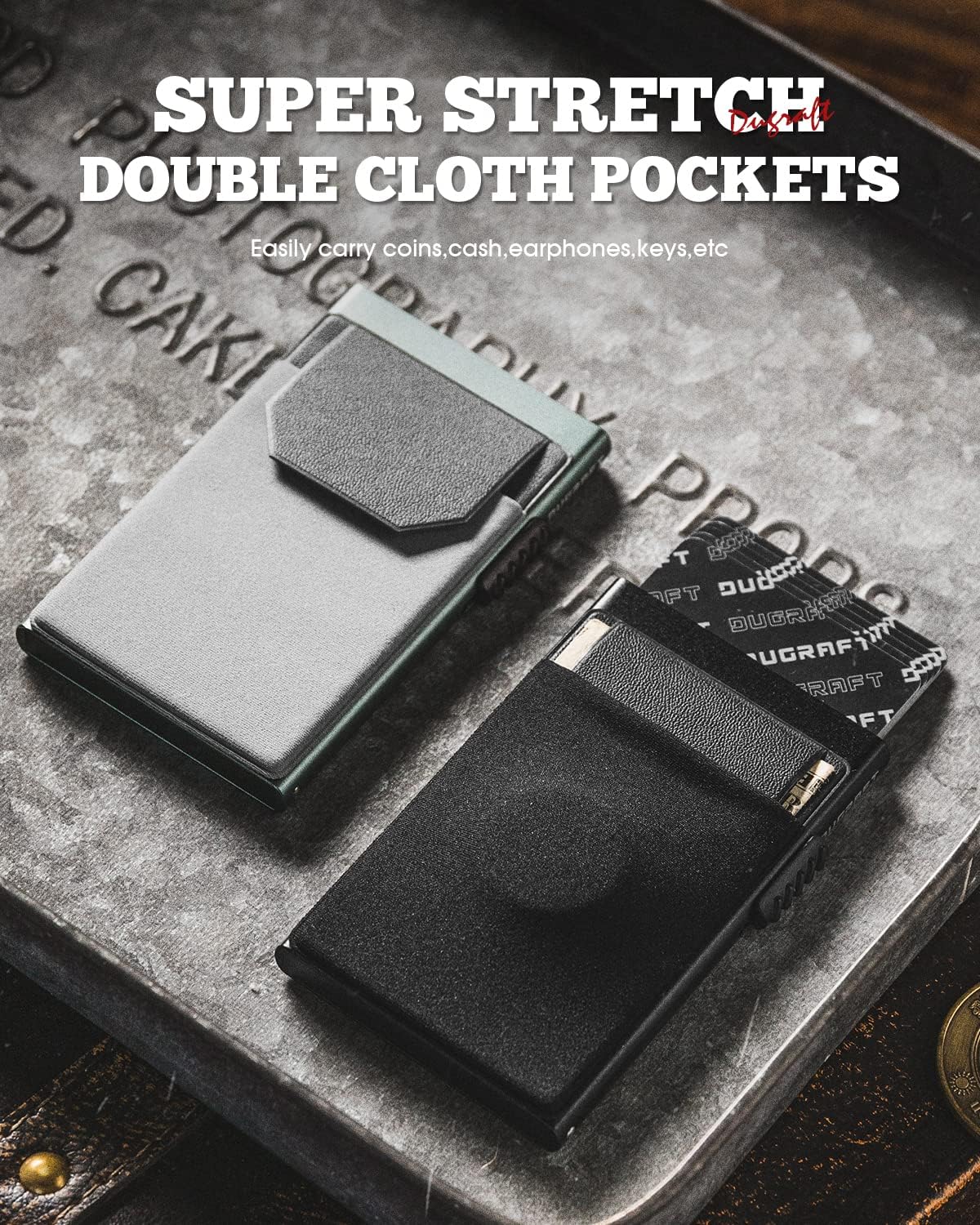 Thumbnail 4 de DUGRAFT Portefeuille homme anti-RFID en métal avec système d’éjection rapide, poche monnaie et étui cadeau (noire)