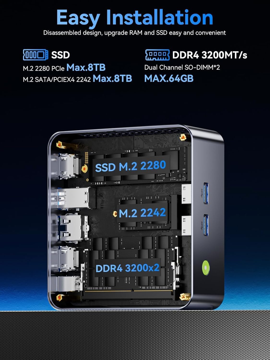Detalle 2 de GMKtec i5-12450H Mini PC 4K triple display