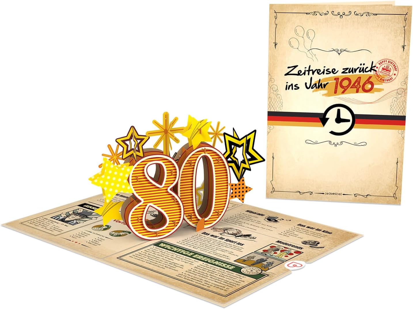 Thumbnail 3 de papercrush Pop-Up Karte „Zurück ins Jahr 1946“ – 3D Geburtstagskarte zum 80. für Frau & Mann