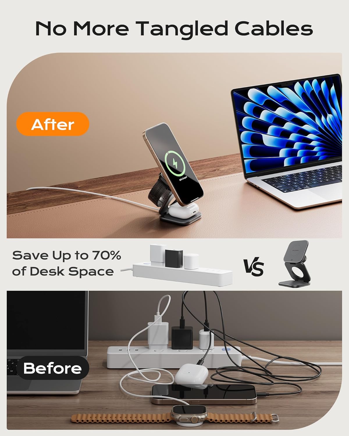 Thumbnail 4 de KU XIU Qi2.2 25W Magnetic Wireless Charger (Foldable 3-in-1 Travel Station) — Gray with 45W GaN Adapter