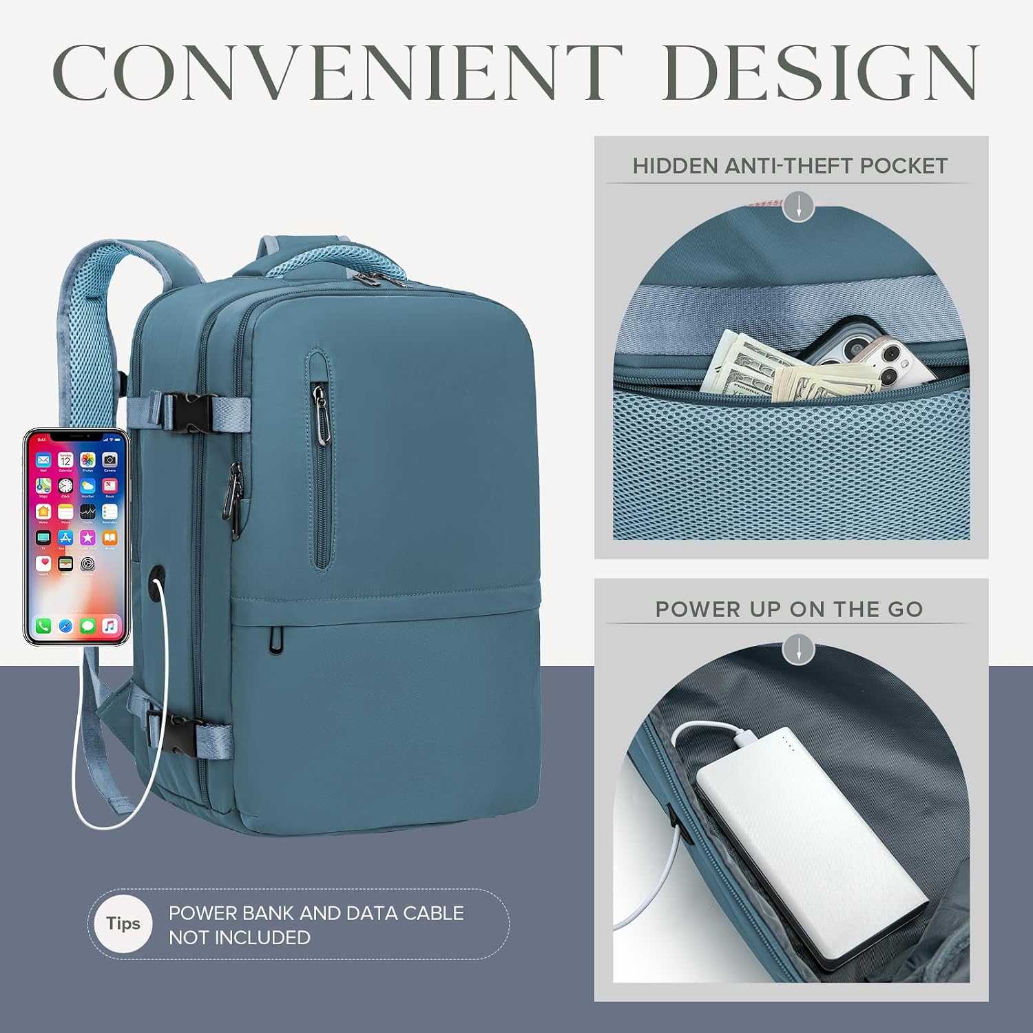 Detalle de Hayayu Easyjet Cabin Bag 45x36x20 Underseat Travel Backpack (30L) with 15.6 Inch Laptop Sleeve