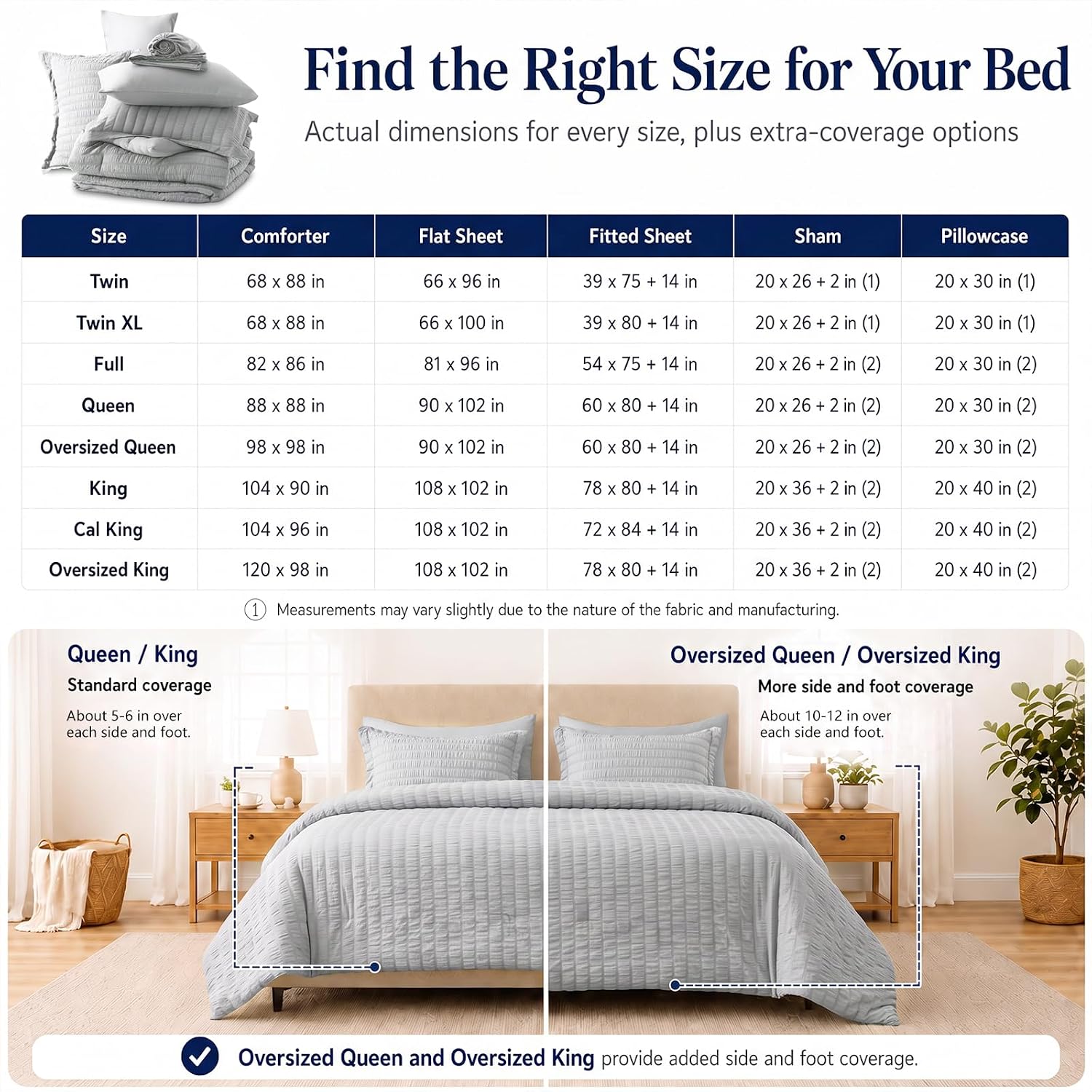 Thumbnail 6 de CozyLux Queen Seersucker 7-Piece Bedding Set in Gray - Soft Microfiber & Wrinkle-Resistant Comfort