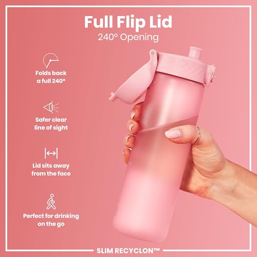 Detalle 2 de Ion8 Water Bottle 500 ml/18 oz Rose Pink – Leak-Proof, Dishwasher Safe, BPA Free