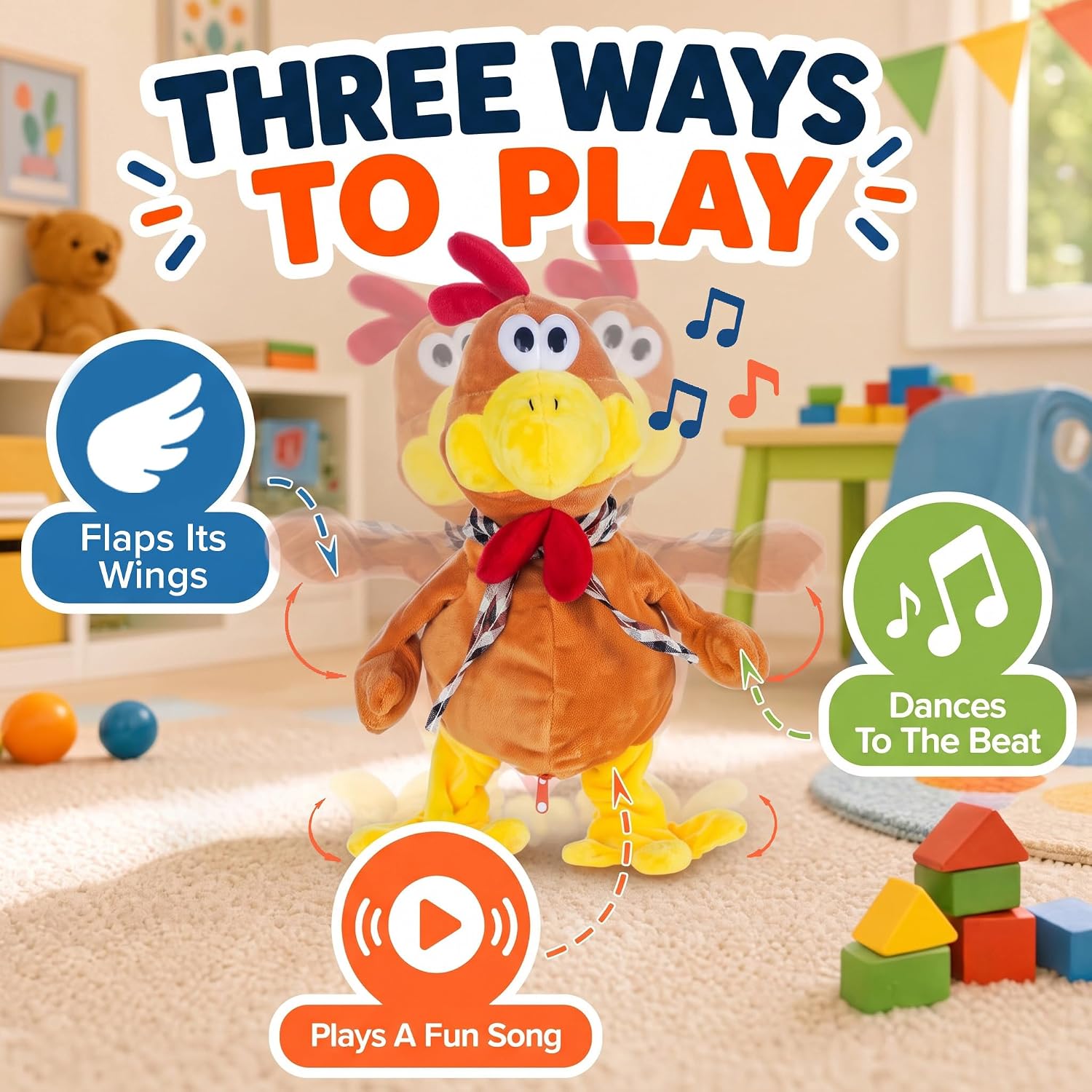 Thumbnail 2 de GOODS+GADGETS 356023010 Dancing Rooster Plush Toy with Songs and Fluttering Wings