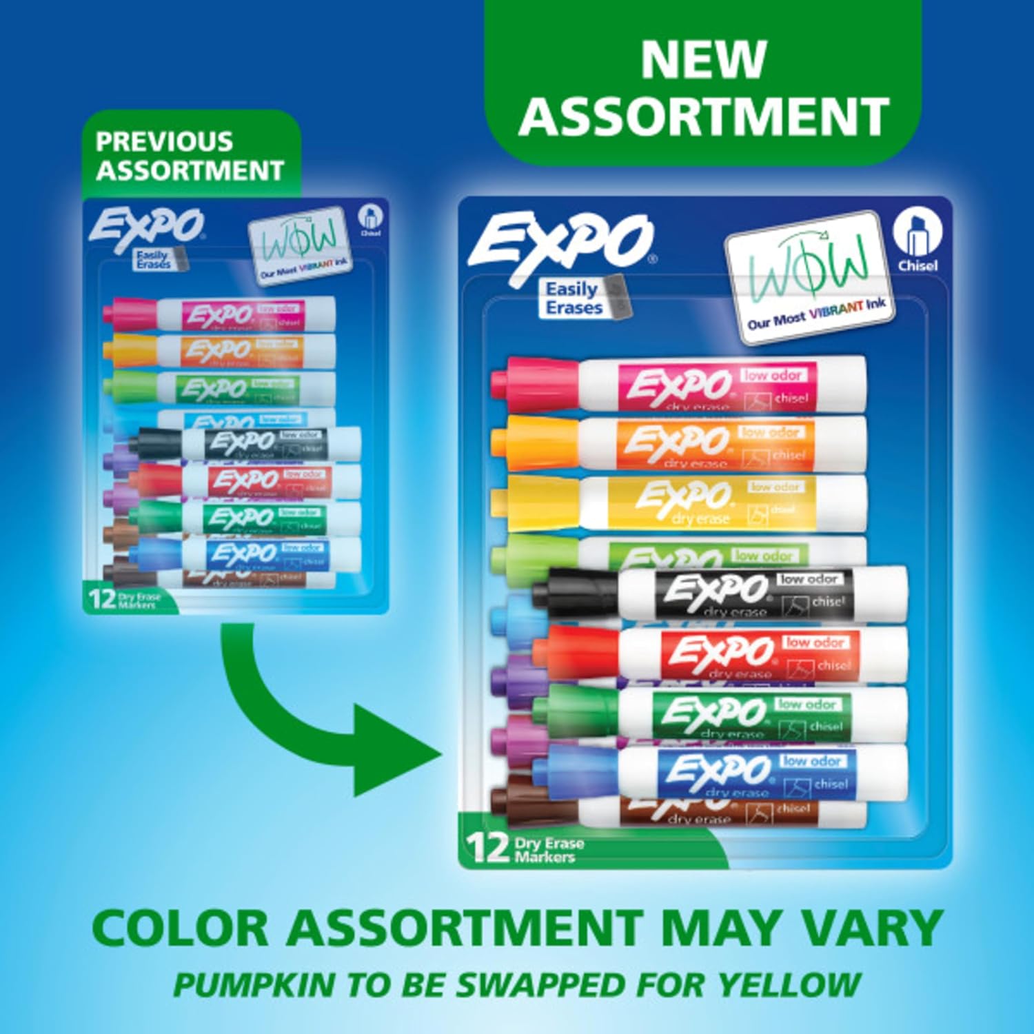 Detalle de EXPO Dry Erase Markers, Low Odor Ink, 12-Count Assorted Colors with Chisel Tip