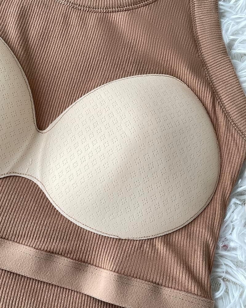 Thumbnail 4 de CHICME 2-Piece Built-In Bra Ribbed Tank Tops for Women (Racerback Fitness Workout Tops)