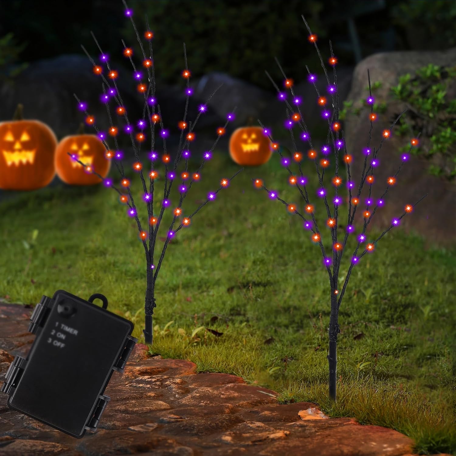 Detalle de LJLNION Lighted Halloween Branches, 30-Inch Black Twigs, 100 LEDs and Timer