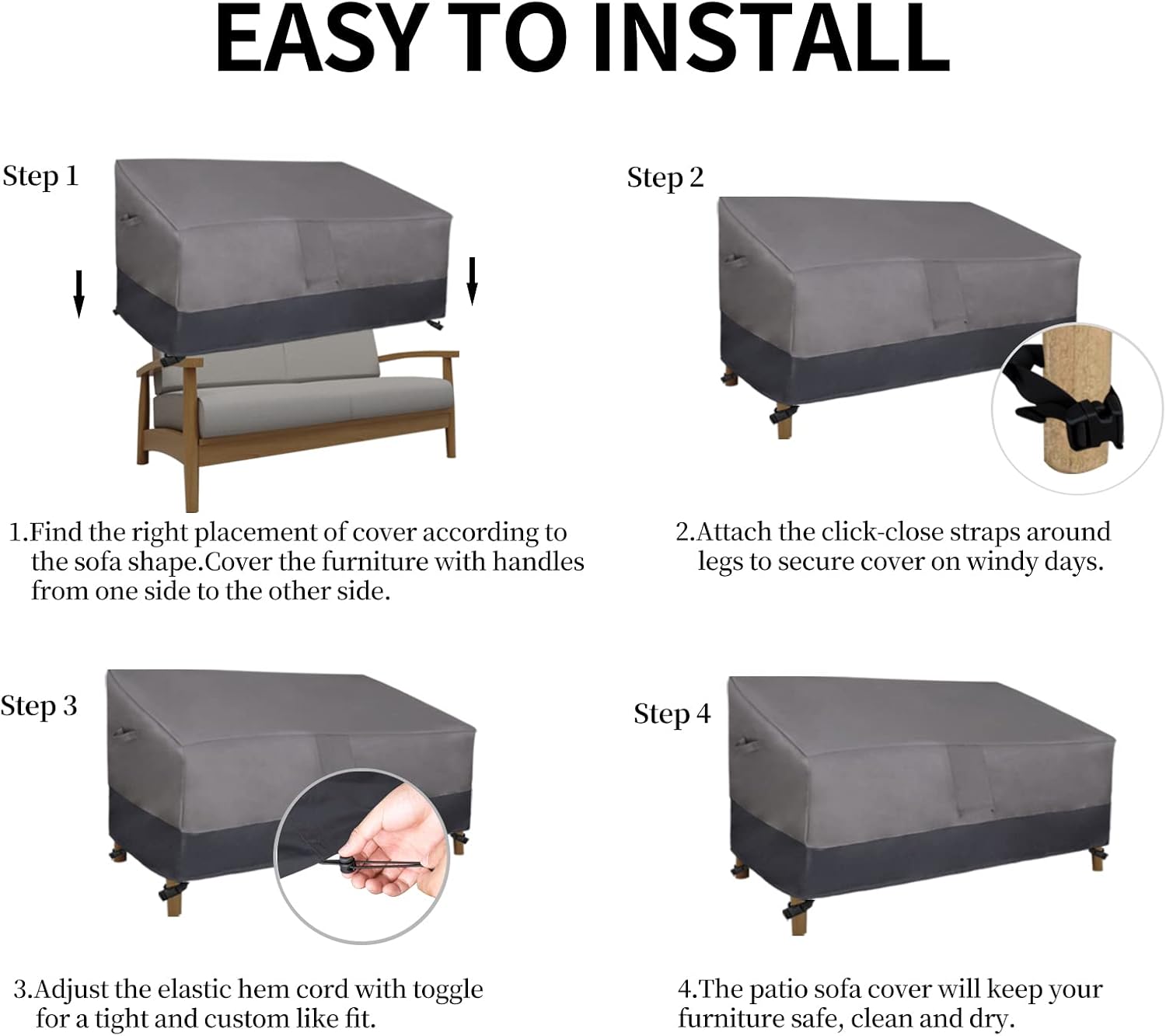 Thumbnail 6 de Easy-Going Outdoor Loveseat Cover, 600D Waterproof Oxford Fabric, Gray