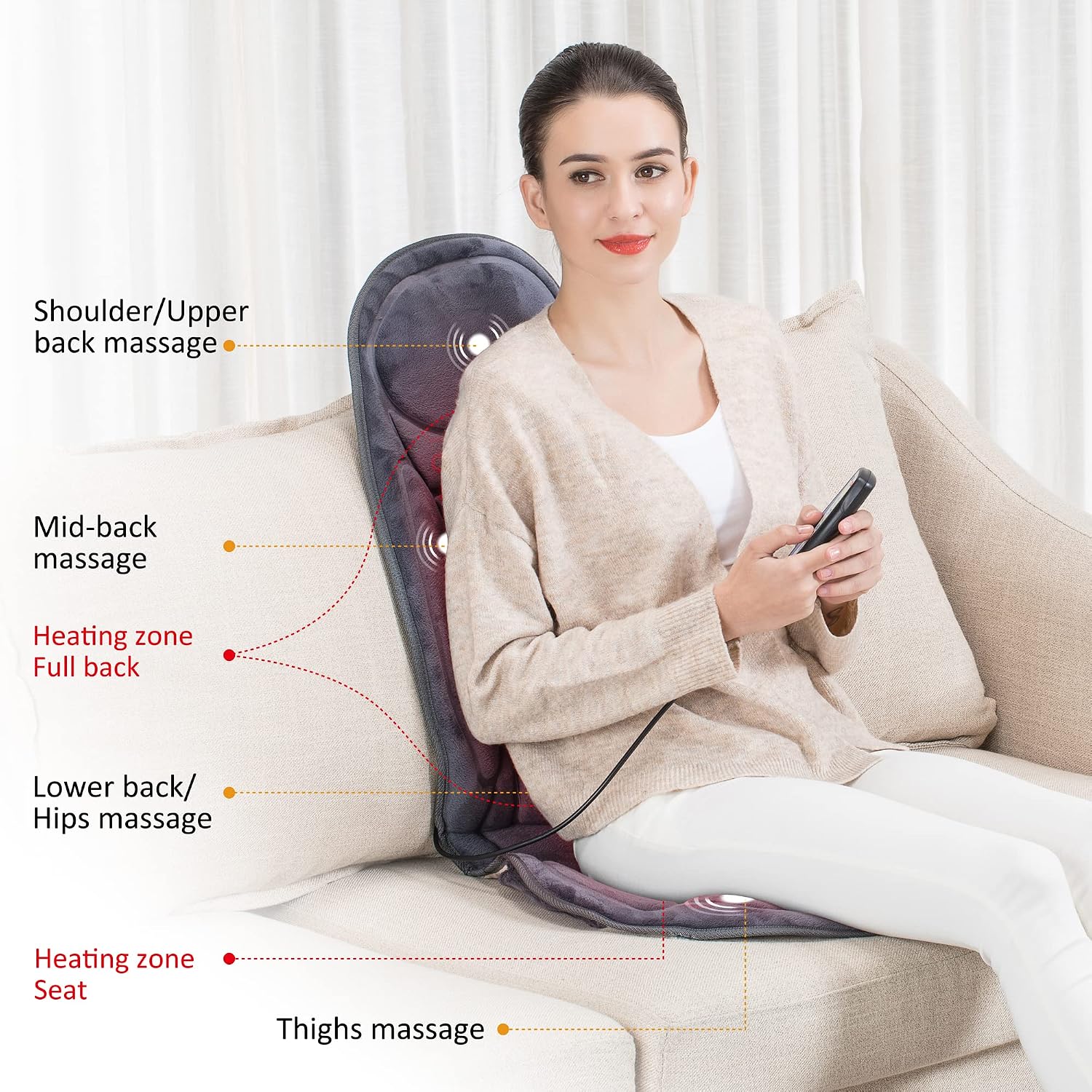 Detalle de Snailax back massager with heat, 6 motors