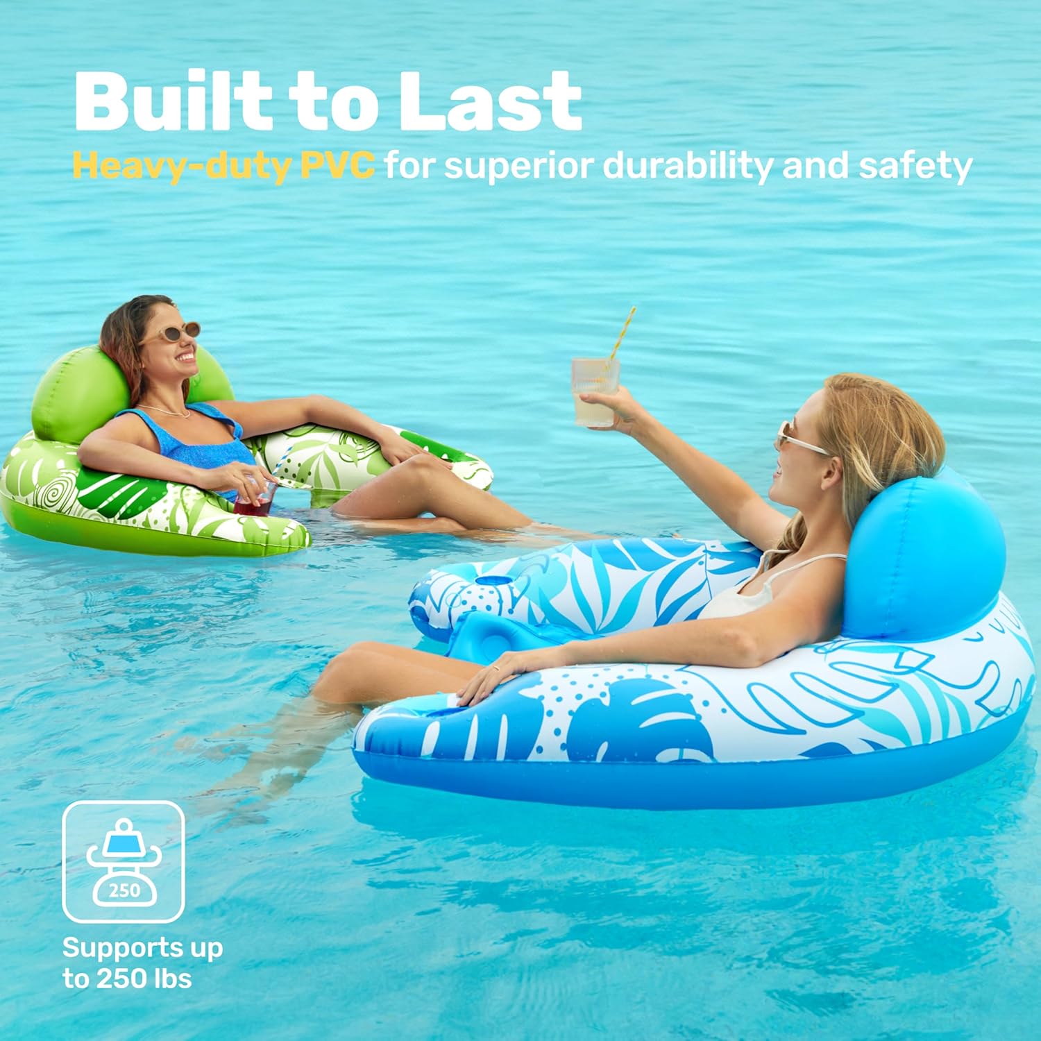 Detalle de SLOOSH Inflatable Pool Float Chairs for Adults (2-Pack) with Cup Holders, X-Large