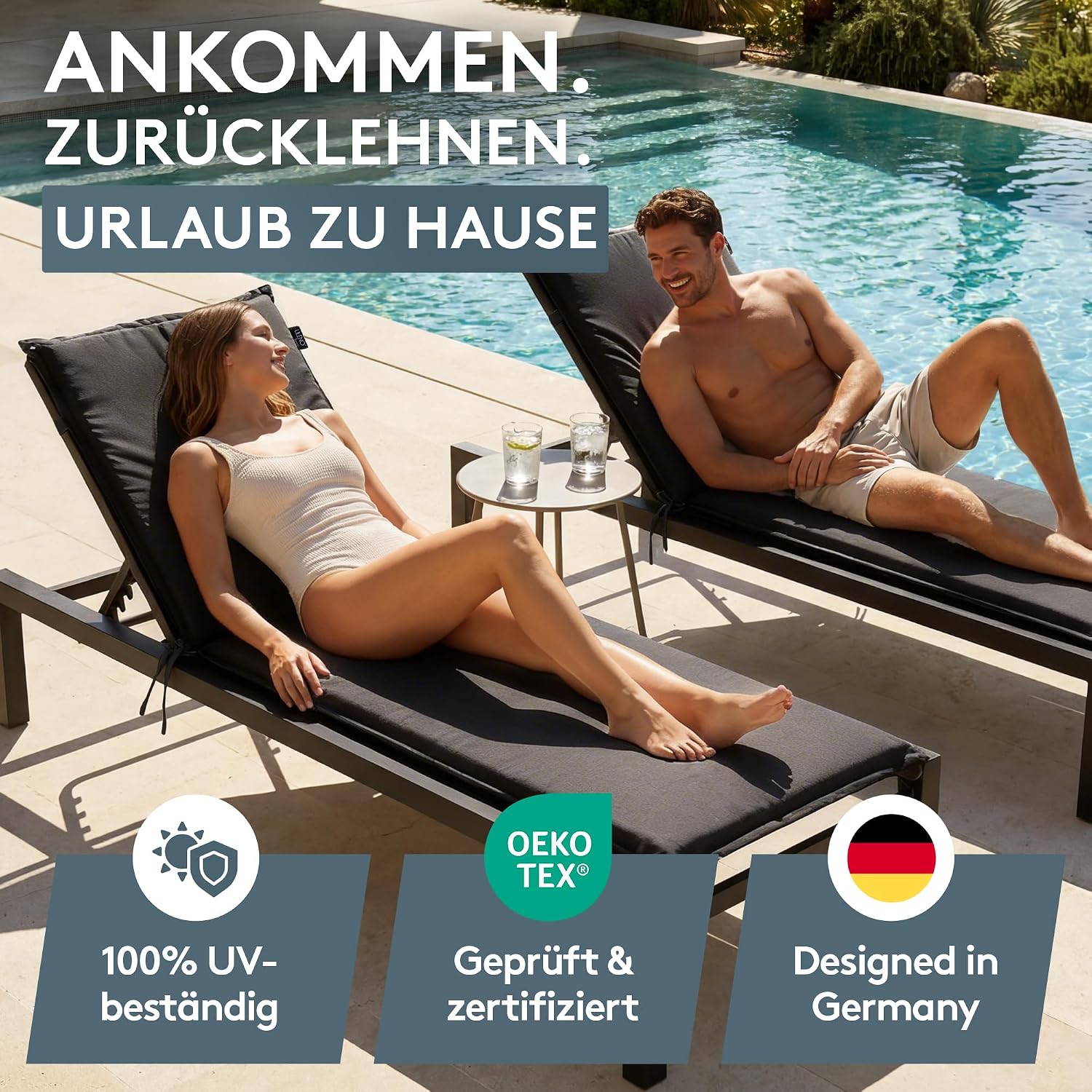 Detalle de LILENO HOME Sonnenliege Auflage MIA im 4er-Set (Rollliege) in Anthrazit – Gartenliegen Auflage, 188x60x5 cm