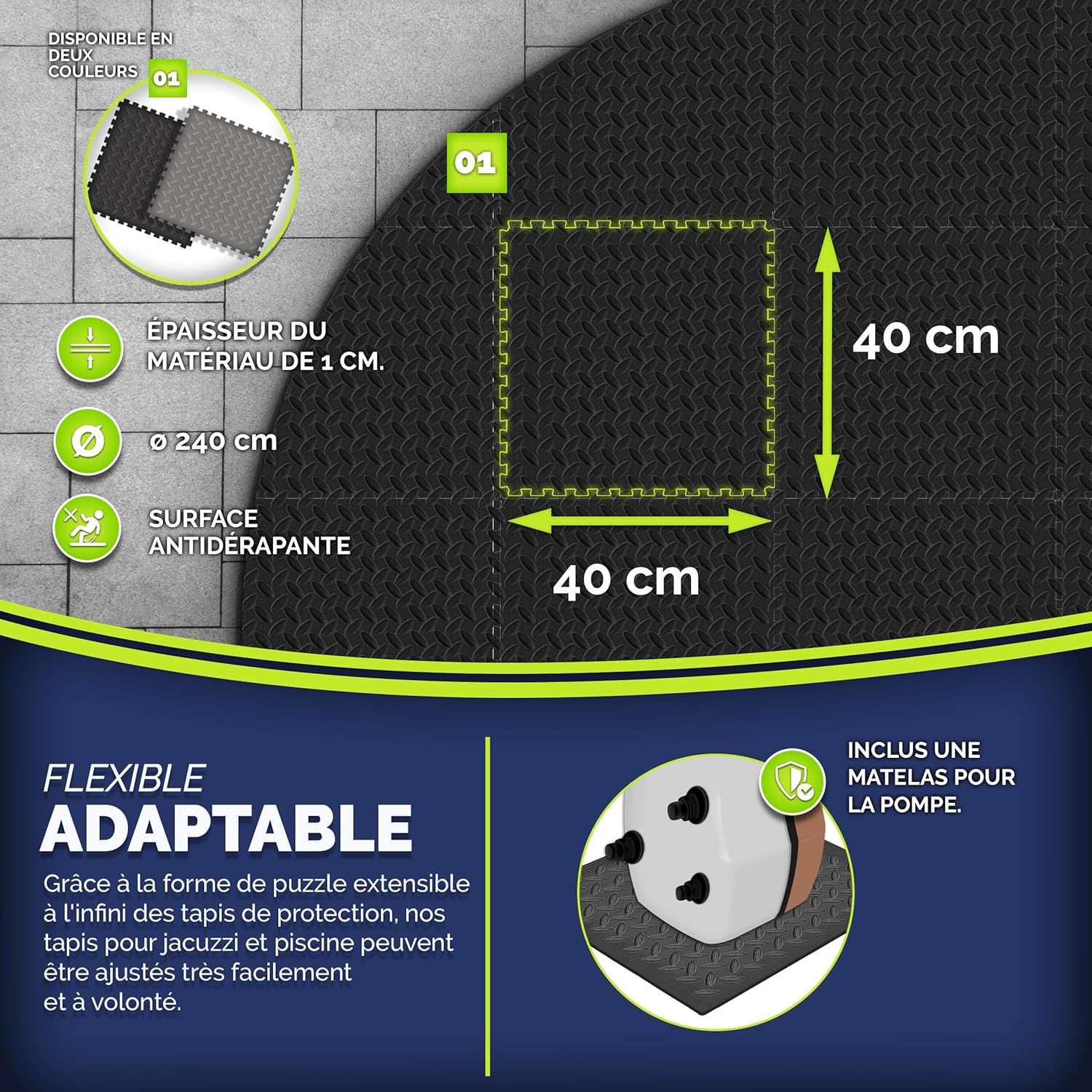 Thumbnail 1 de tillvex® Tapis de Sol Spa Rond 240 cm en mousse EVA